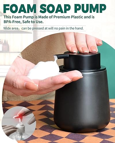 Miniatura 2 de Bosilunlife Dispensador de jabón espumoso de cerámica, dispensador de jabón de manos de espuma negra mate de 12 onzas, dispensador de jabón para