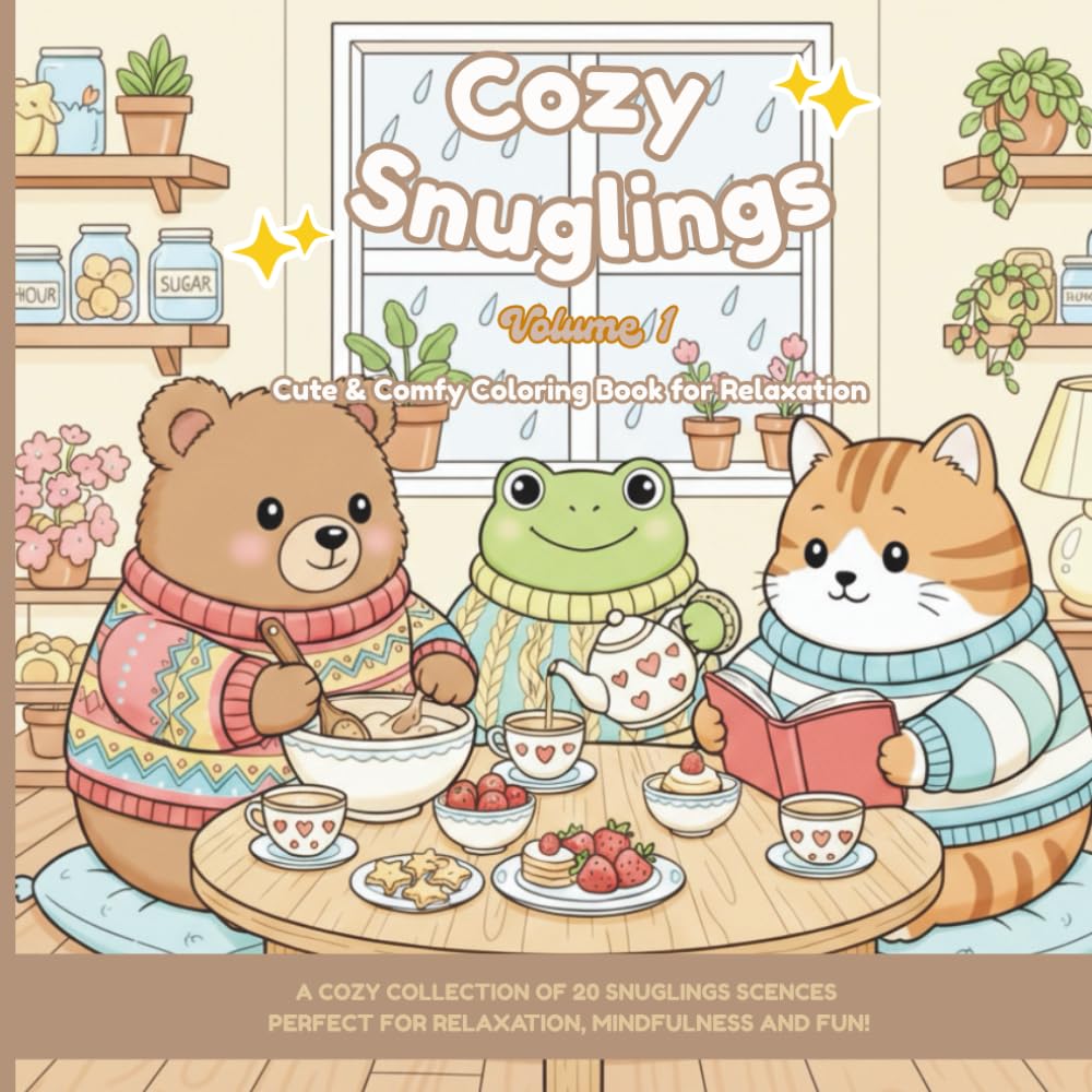 Cozy Snuglings: Everyday Life Cute & Comfy Coloring Book for Relaxation | Bold & Easy Cozy Animal Pages for Stress Relief (Cozy Snuglings Coloring Collection)