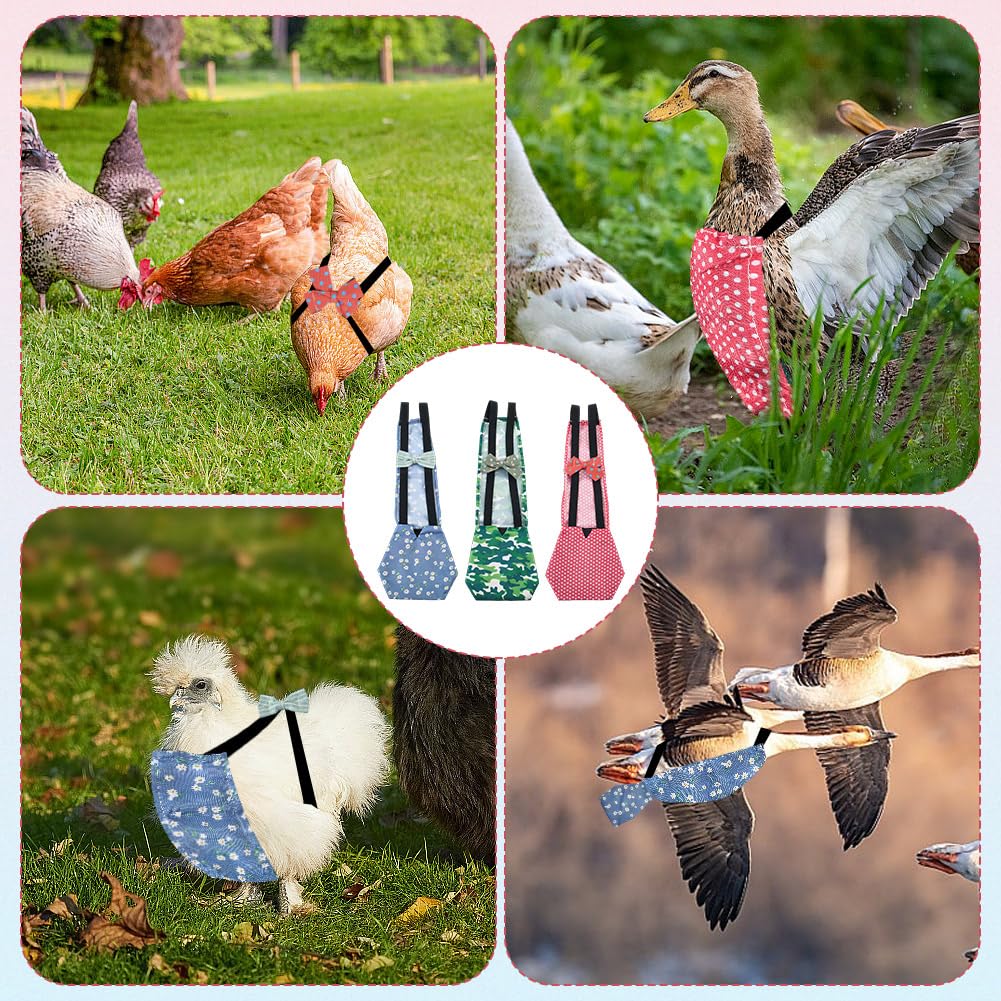CREATCABIN 3Pcs 3 Styles Indoor Chicken Diaper Pet Duck Diapers Polyester Washable Waterproof Adjustable Reusable Ducking Clothes with Bow Tie for Real Chickens Birds Accessories 15.35 x 5.9 Inch - Image 4