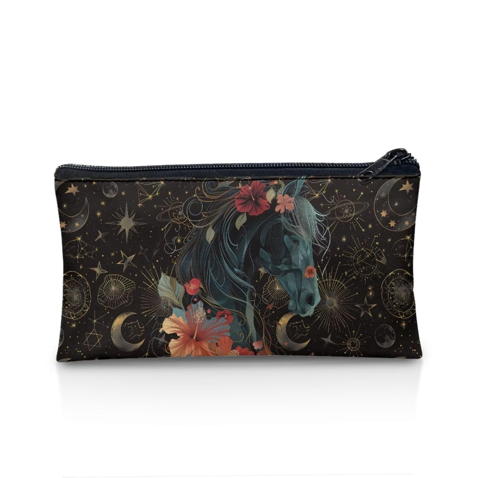 UOIMAG Black Horse Pencil Case for Girls Secondary School Supplies Floral Pen Box Slim Aesthetic Stuff — image 1