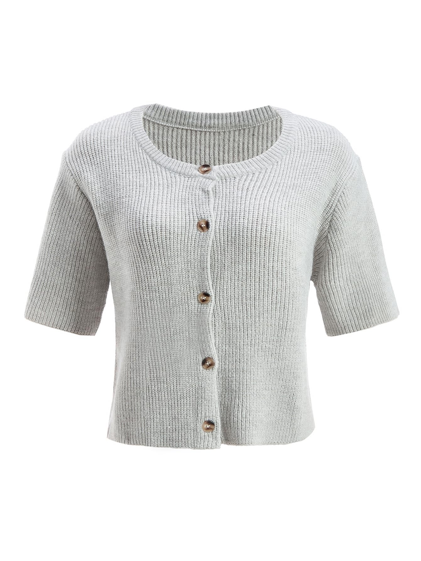 Womens Button Up Short Sleeve Cardigans Dressy Casual Crew Neck Knit Sweaters