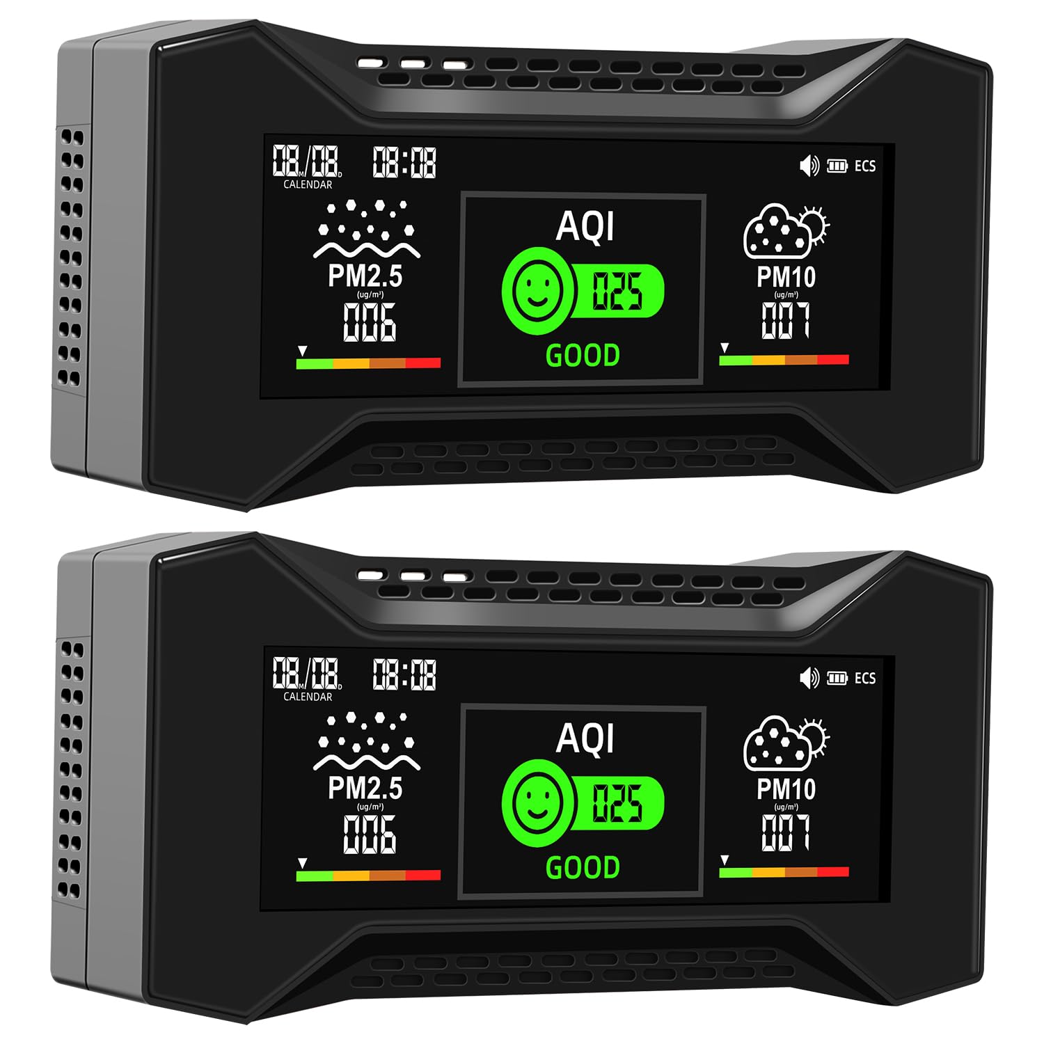 2 Stück CF-20 DL 10-in-1 Luftqualität Messgerät mit Datenprotokollierung und CSV-Berichten für Audits, Hochpräziser co2 messgerät mit PM2,5-Erkennung und 6 AQI-Symbolen, Geeignet für Büros und Labore