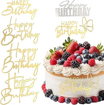 Dimeho 6 Pack Glitter Happy Birthday Cake Topper Golden Cake Top Decoration Acrylic Caketopper Sticks Decor Banner Sign For Party Anniversary Supplies