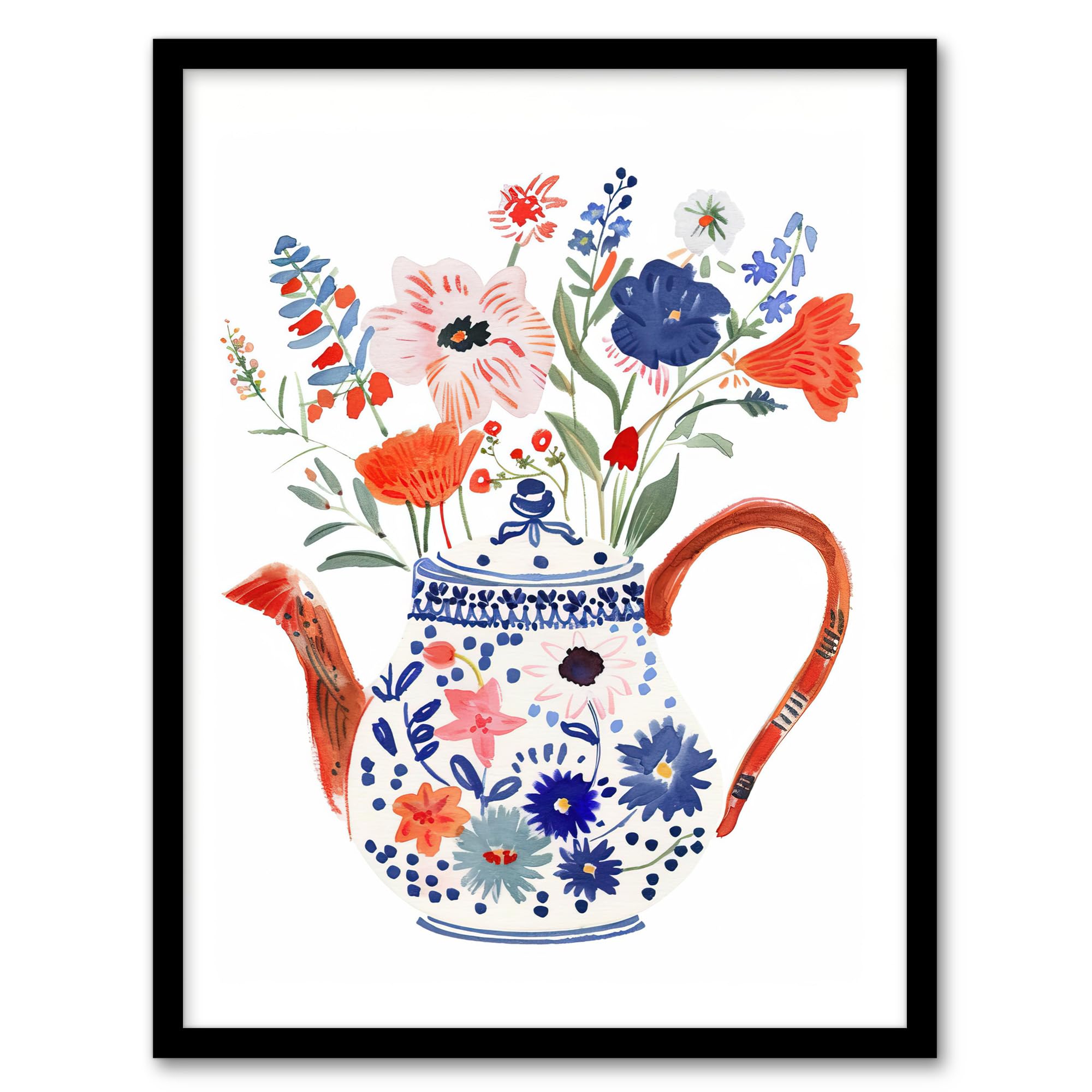 Artery8 Spring Wildflower Bouquet Floral Ceramic Tea Pot Kitchen Artwork Framed Wall Art Print A4