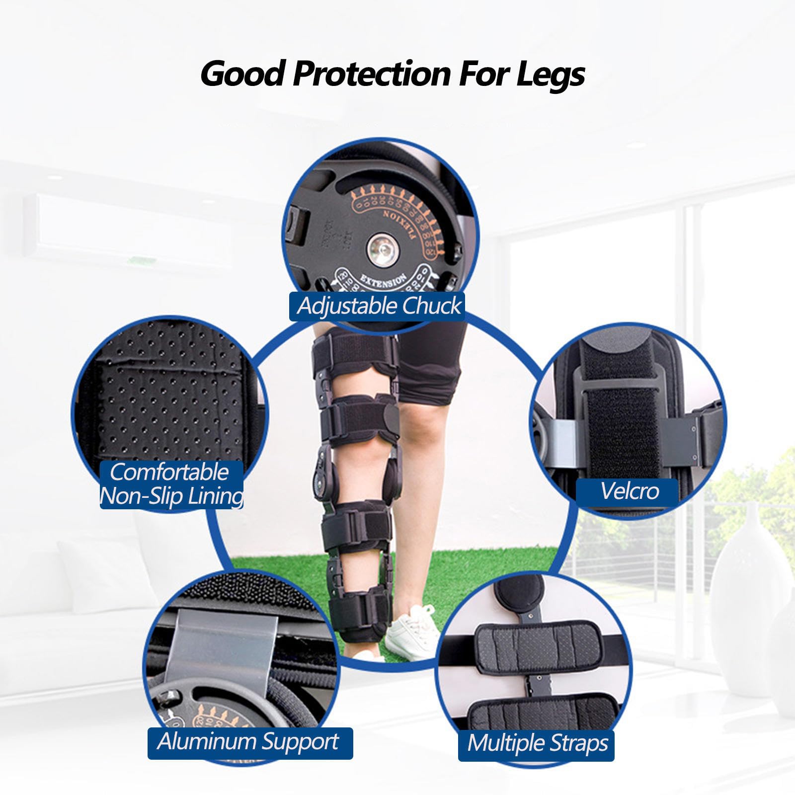 Rodillera con Bisagras para Dolor de Rodilla,Soporte Inmovilizador de Rodilla Ajustable con Estabilizadores,Rodillera Ortopédica de Bloqueo Postoperatorio para ACL,Desgarro de Menisco,MCL