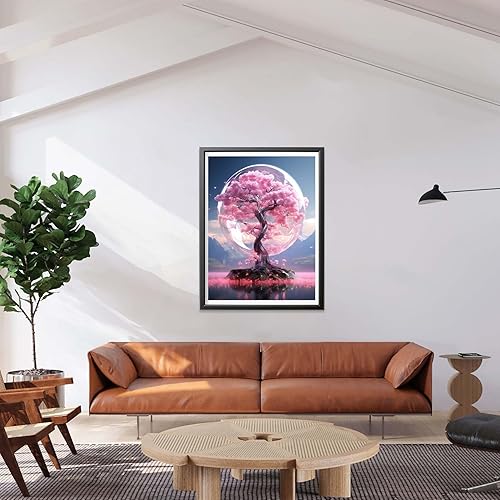 Miniatura 2 de LOMSIOY Kit de pintura de diamantes de imitación de árbol para adultos, pintura con arte de diamantes, flor de cerezo, taladro completo redondo,