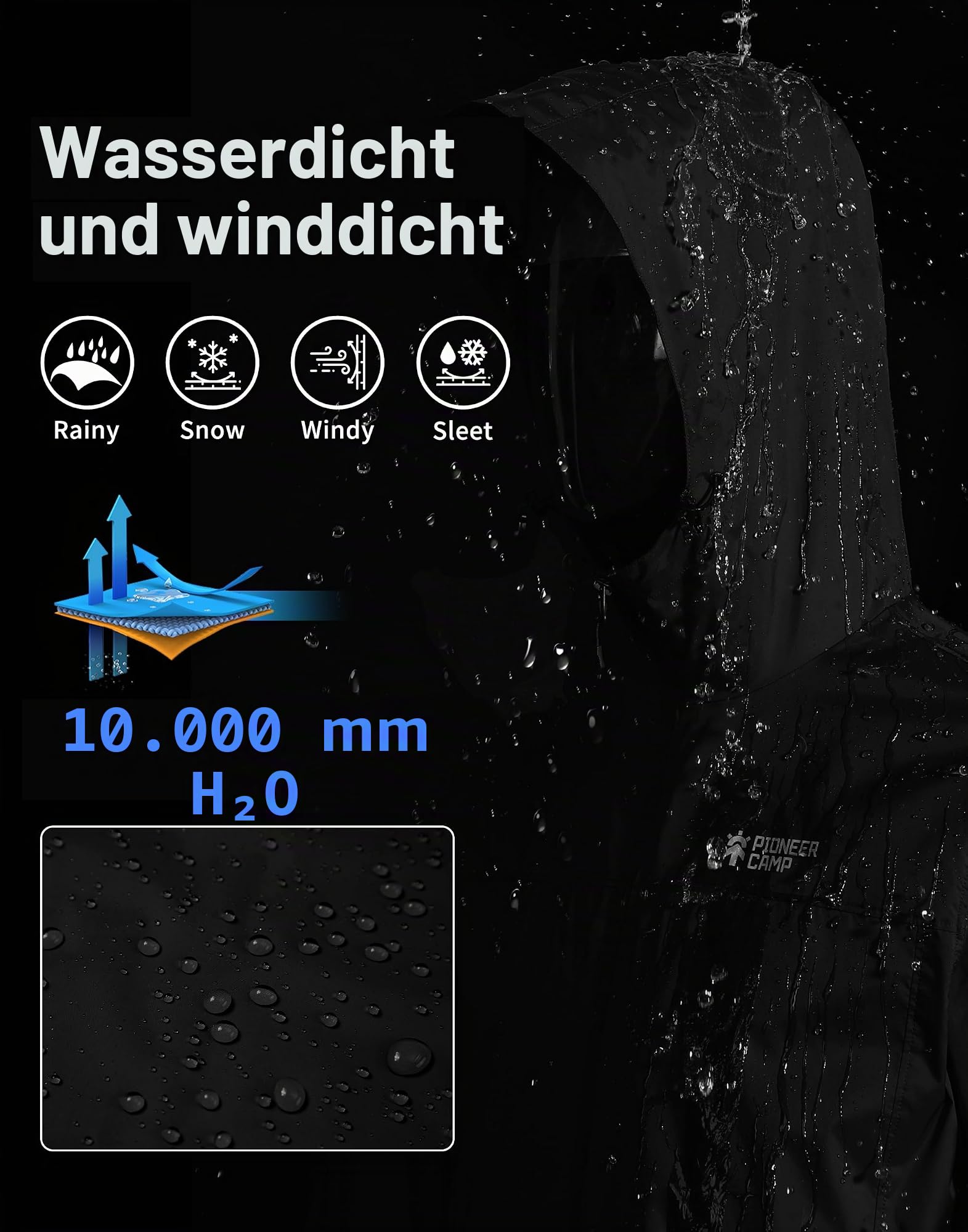 Pioneer Camp Herren Regenjacke Wasserdicht Atmungsaktiv Leichte Winddicht Windbreaker Packbare Outdoorjacke with Reißverschluss Taschen und Kapuze