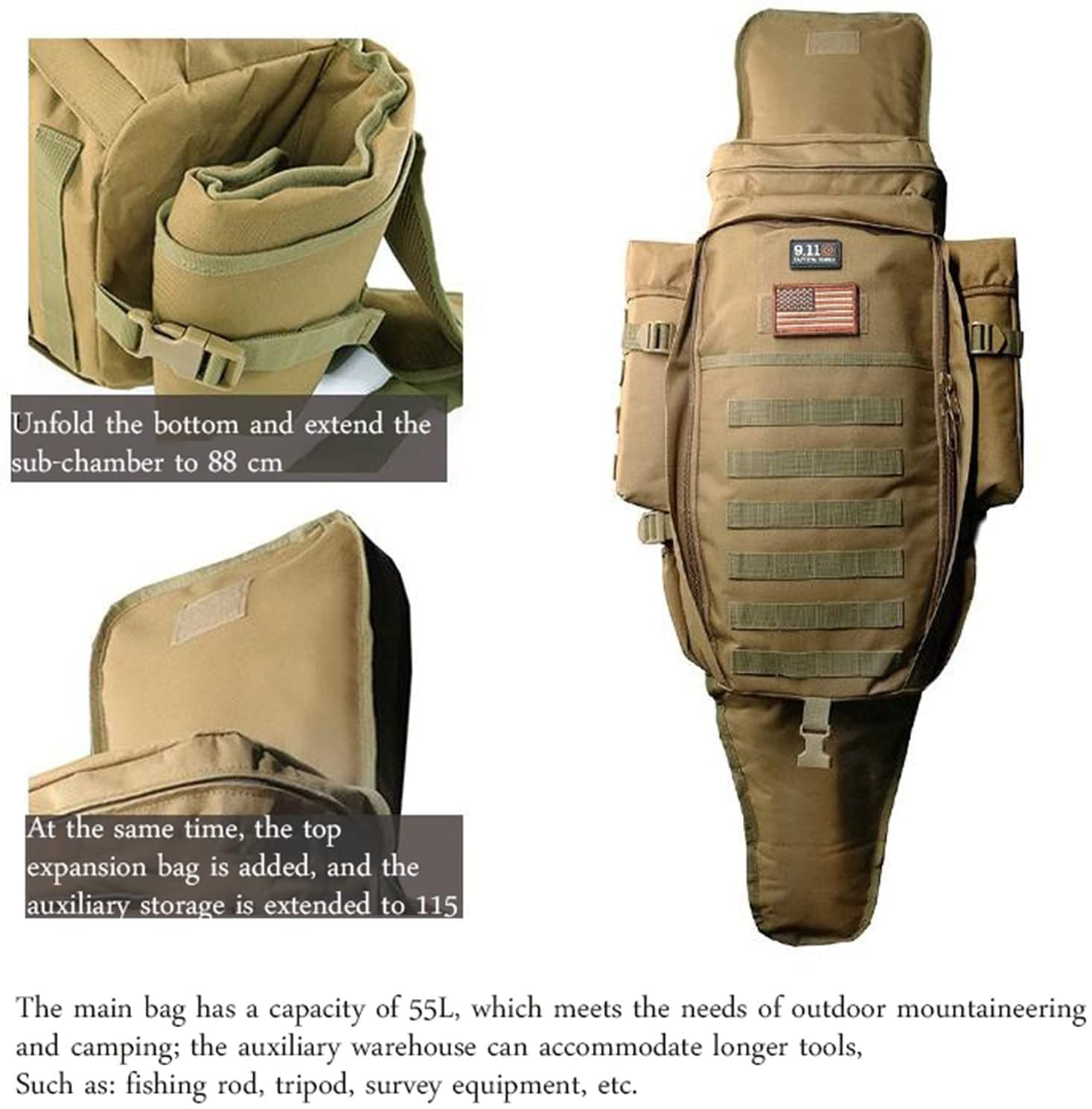 Mochila Táctica de Supervivencia, Paquete de Caza Todo en Uno Táctico Escalable, Mochila Táctica Militar, Mochila de Camping y Senderismo, Camping, Actividades al Aire Libre D