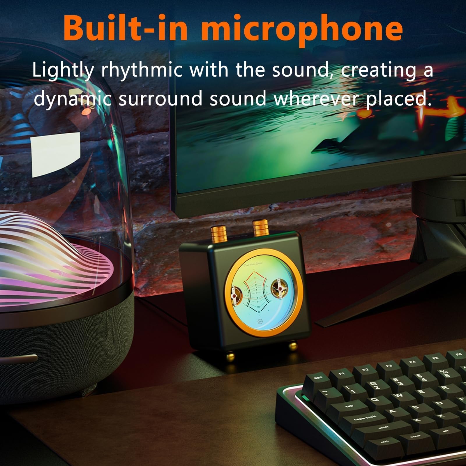 VU Meter Audio, Retro-Musik-Rhythmus-Licht mit Helligkeit und Hintergrundbeleuchtung, Farbe einstellbar, Sound-reaktive LED-Lampe, Desktop-Umgebungslichter für Spielzimmer-Dekoration