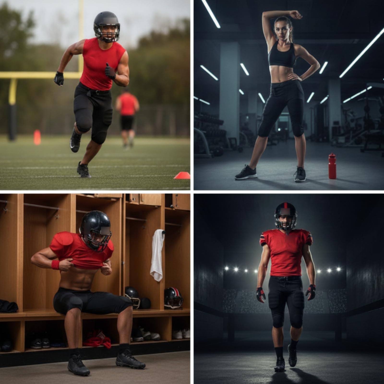 Pantaloni Protettivi da Calcio Imbottiti Sportivi da Gioco Atletici Compressivi Tessuto in Poliestere Leggero , Nero , M
