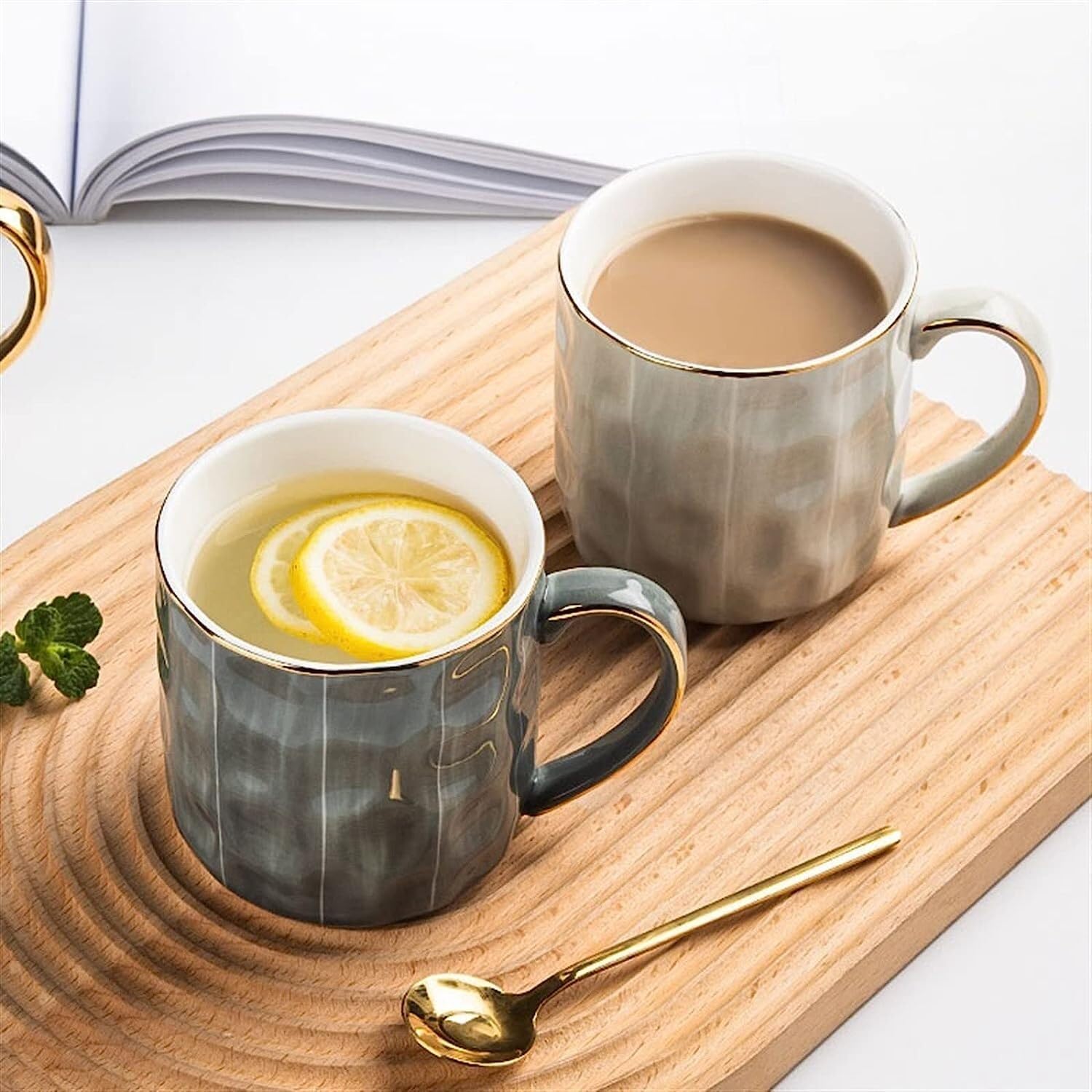 Tasse Kaffeebecher Tassen Hochfarbige Keramiktasse Bürokaffeetasse Milchtasse Paar Wassertasse Multifunktionstasse Grau Gestreift Teetasse Kaffeetassen (Color : B, Size : 300ml)