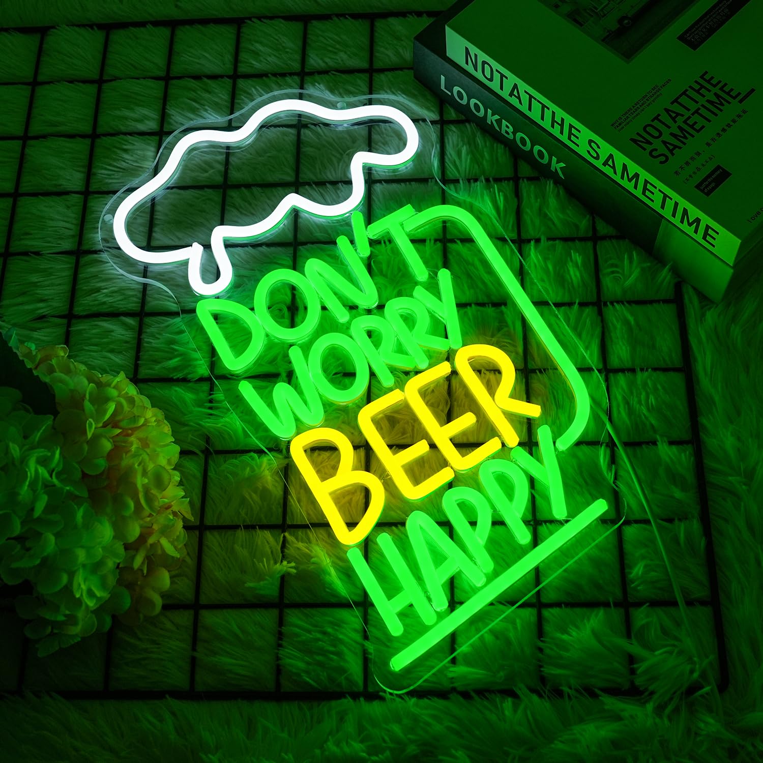 LMSIGNLY Don't Worry Beer Happy Neon Sign for Wall Decor Bar Neon Lights Beer LED Sign White Cloud LED Sign USB Powered Letter Neon Signs for Man Cave Bedroom Home Bar Party Club - Image 2