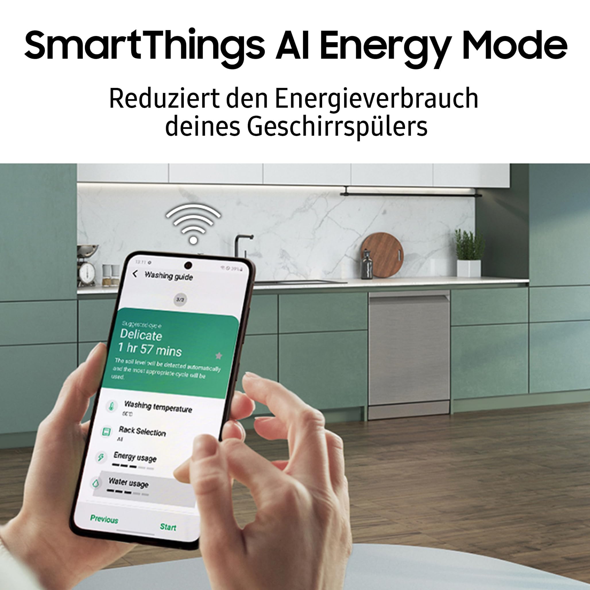 Samsung Unterbau-Geschirrspüler, 60 cm, EEK: A, 14 Maßgedecke, 7,9 l Wasserverbrauch, WaterJet Clean, SmartThings AI Energy Mode, 43 dB(A), Schwarz, DW60CG880UB1EG