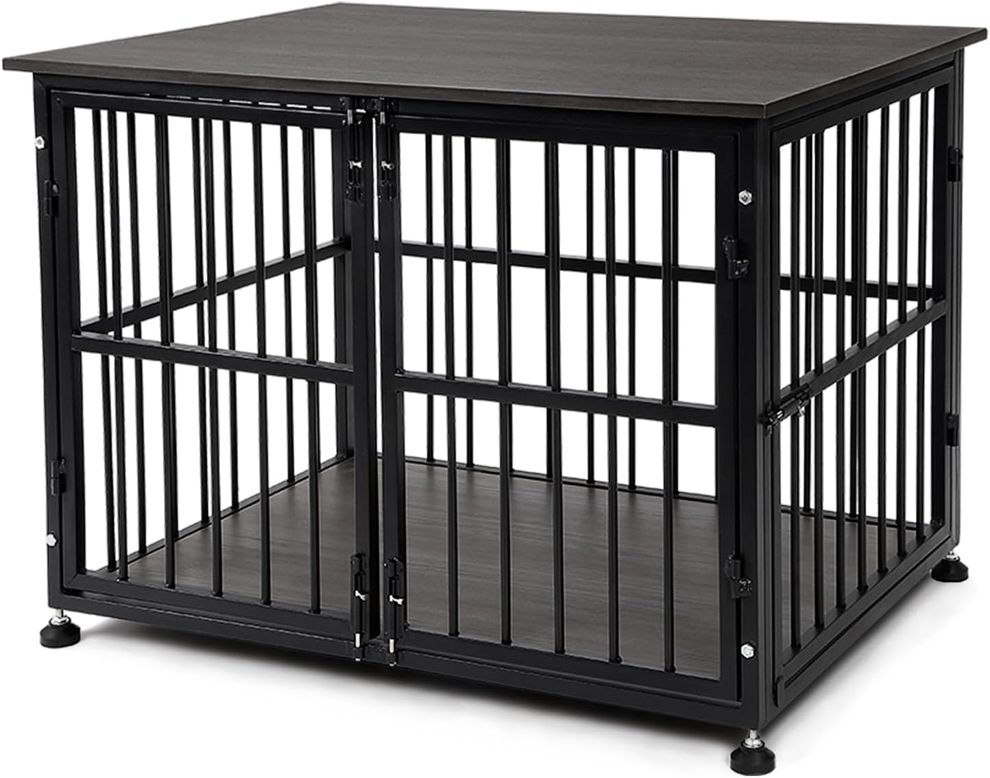72 Inch Dog Crate Furniture for 2 Dogs, Wooden Dog Kennel Furniturewith Storage Shelf & Bowls, Heavy Duty Dual Dog Kennel End Table, Sturdy Dog Cage Furniture Dog Crate with Divider