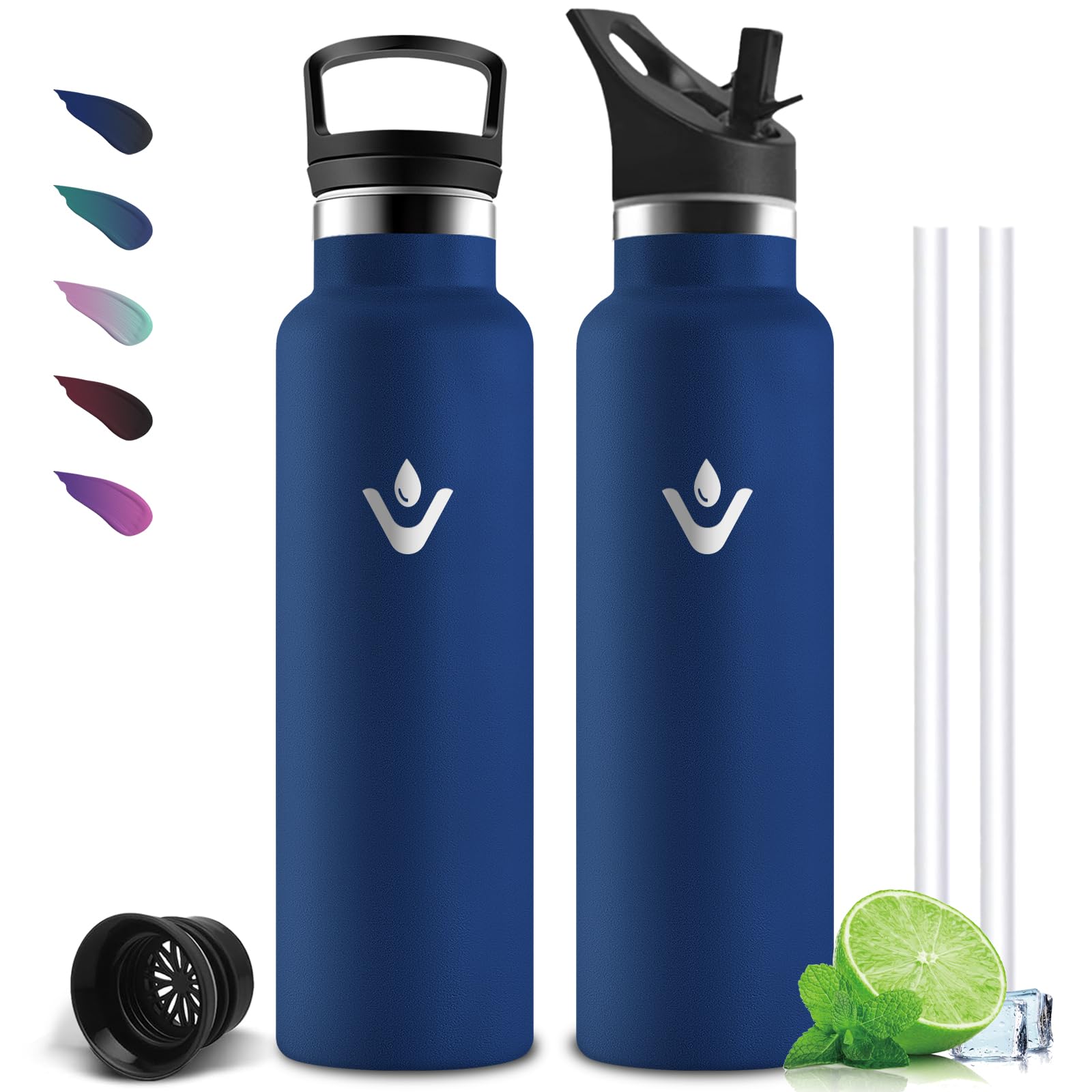Mujigaga Insulated Water Bottle, 1 Litre Water Bottle, BPA Free, Water Bottles with Straw, Leakless, 18/8 Stainless Steel, Water Bottles for Camping, Office, Yoga, Travel