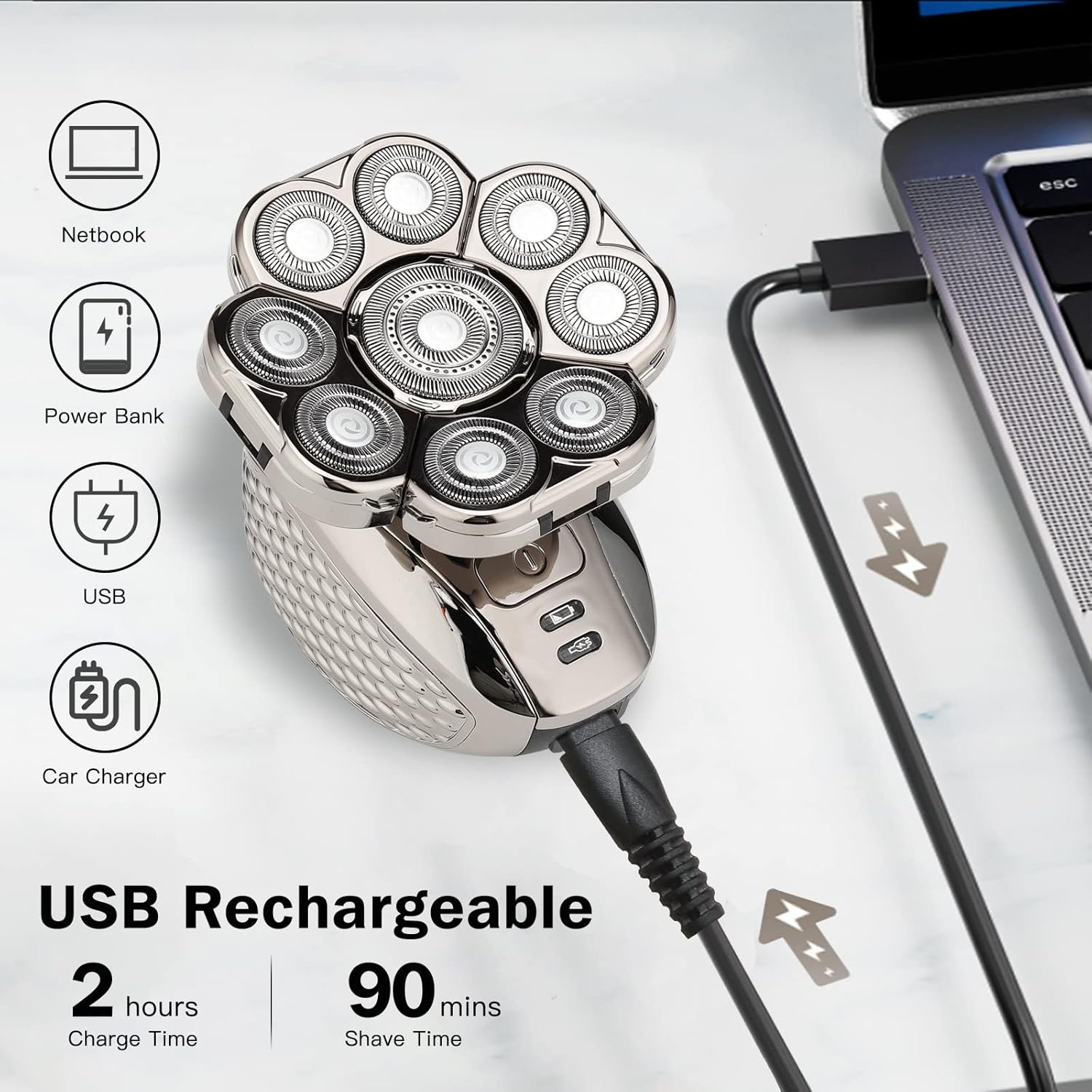 4D Head Shavers for Bald Men, Upgraded 9 Floating Heads, with Extra Replacement Blade, 6-in-1 Rechargeable Waterproof Wet Dry Bald Head Shavers for Men with Nose Hair Sideburns Trimmer