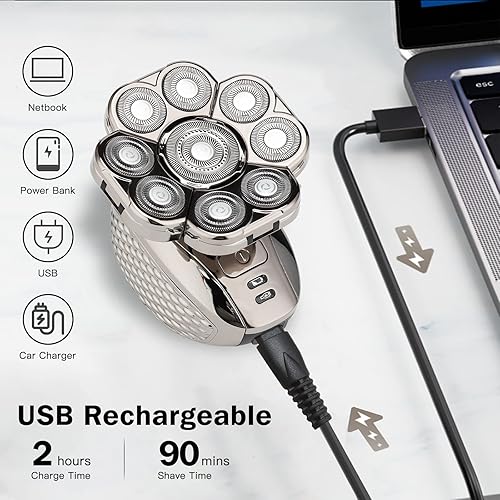 Miniatura 4 de Afeitadoras de cabeza 4D para hombres calvos, 9 cabezas flotantes mejoradas, con hoja de repuesto adicional, 6 en 1, recargable, impermeable, para