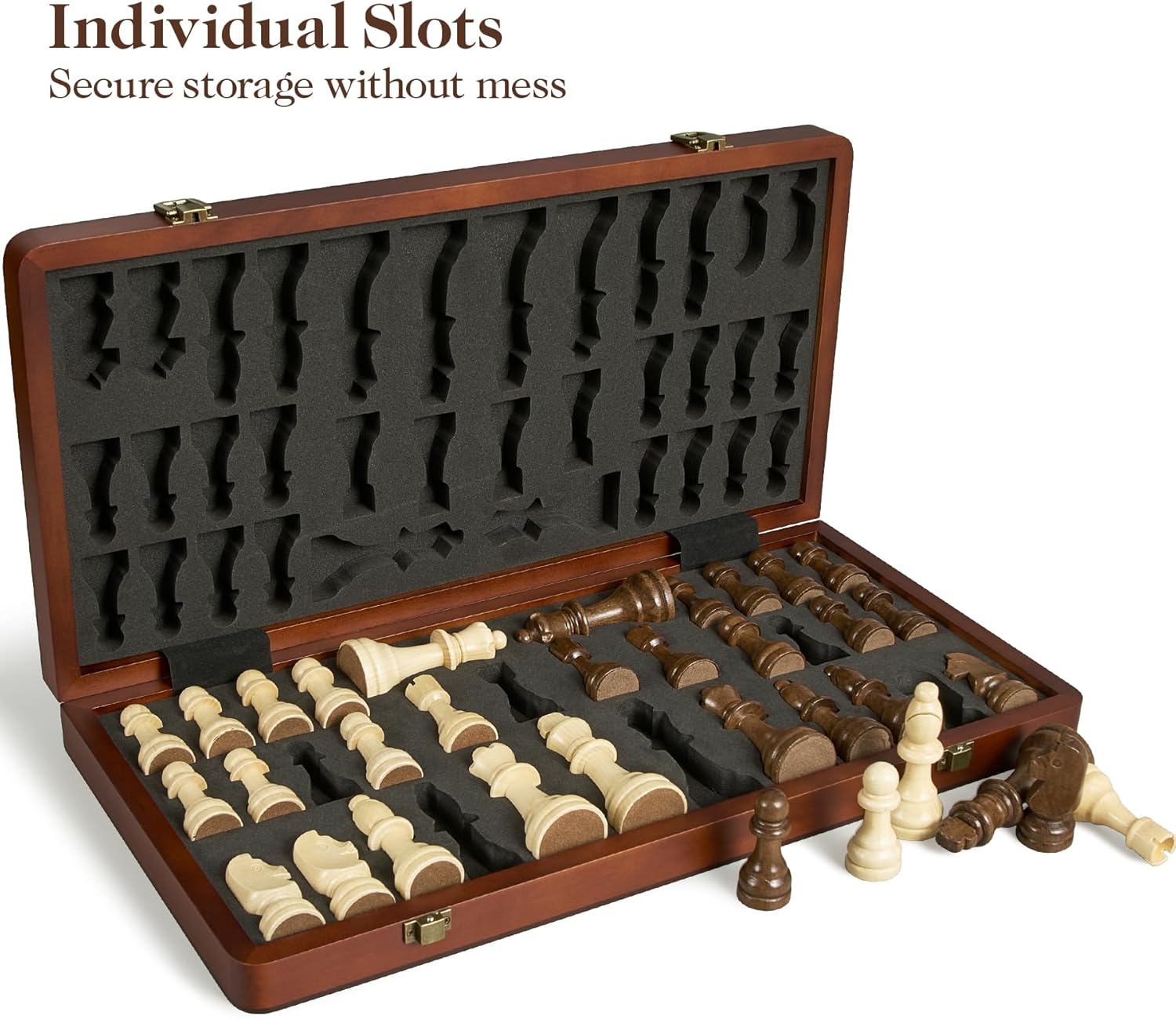 17" Magnetic Wooden Chess Set for Adults Kids, Chess Board Games with Magnetic Pieces & Extra Queens, Folding Portable Travel Large Unique Chess Sets for Tournament Professional Beginner