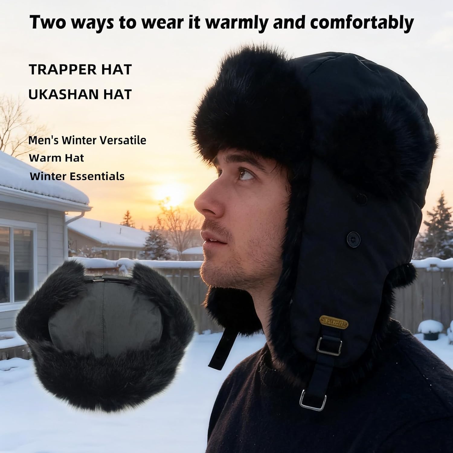 Winter Trapper Hat for Men Women Warm Soft Russian Ushanka Hat Real Rabbit Fur Aviator Bomber Hats Winter Hats with Ear Flaps
