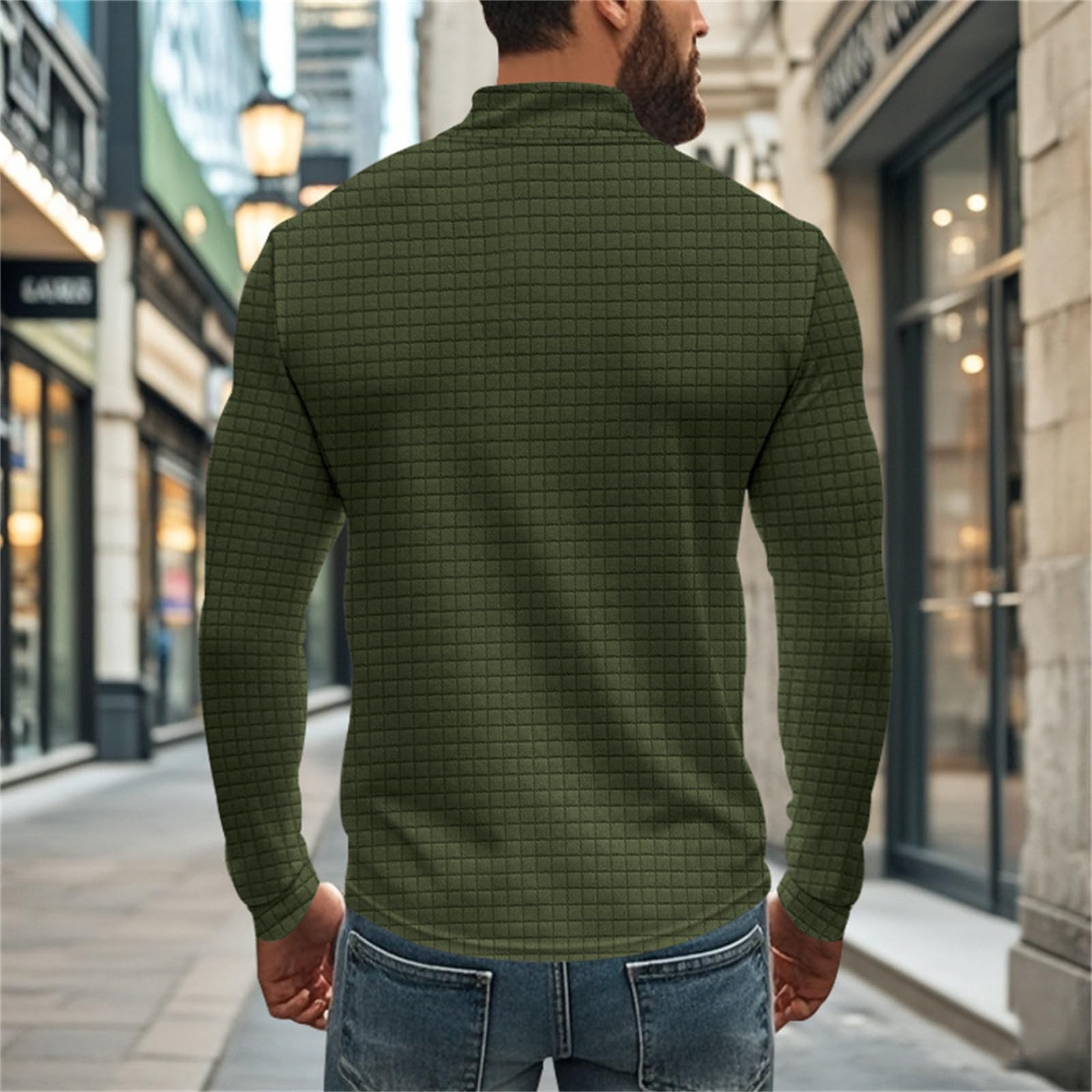 Męska bluza pikowana z zamkiem błyskawicznym 2026 stylowy casualowy sweter polo z długim rękawem