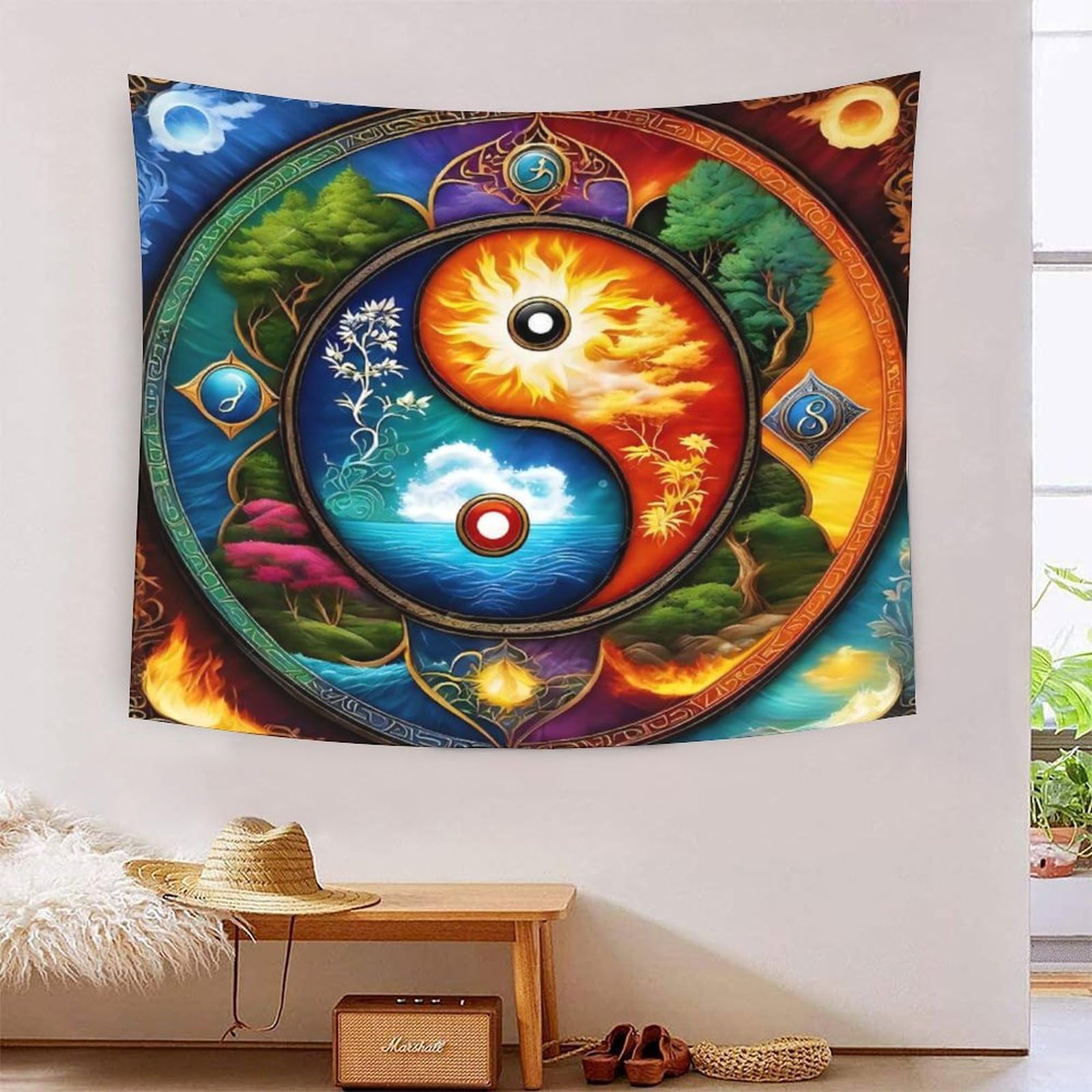 YTPONBCSTUG Yin And Yang Wall Hanging Tapestry Cartoon Colourful Wall Tapestries Polyester Throw College Dorm Bedding Tapestry 70cmx100cm