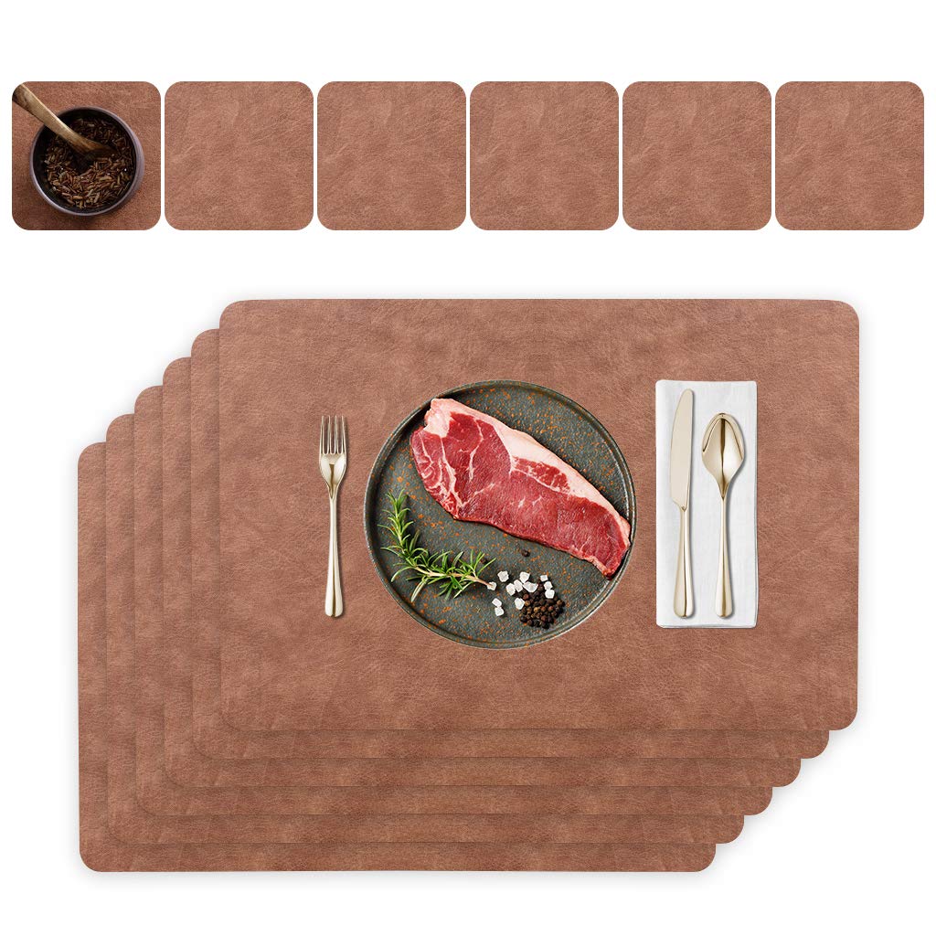 6er Set Tischsets Tischunterlage aus Leder, waschbar, doppel