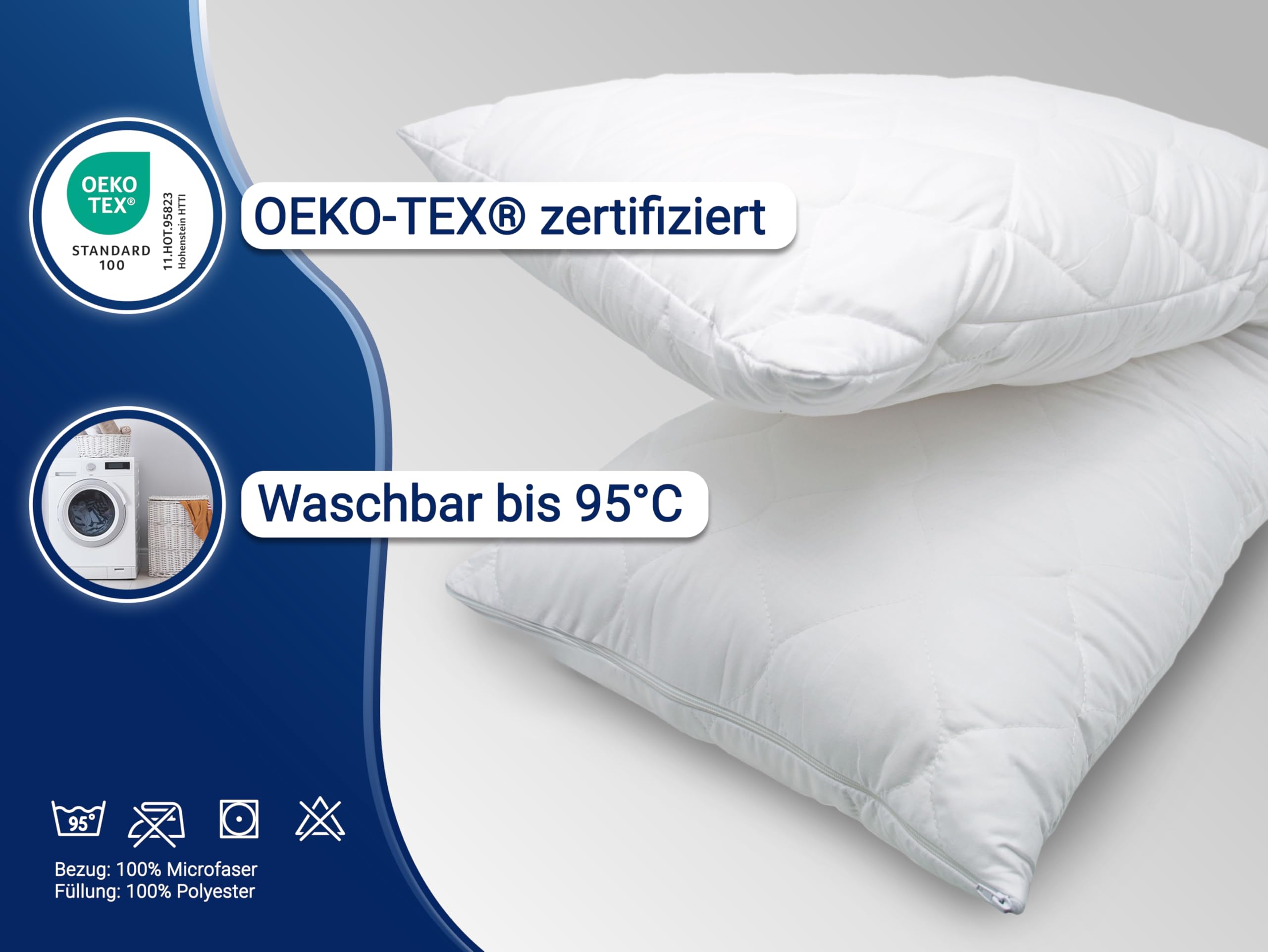 ZOLLNER Seitenschläferkissen in 40x200 cm - Entlastung für Rücken, Hüfte, Beine und Bauch - als Stillkissen geeignet - waschbar bis 95°C - mit Reißverschluss - Oeko Tex® Zertifiziert