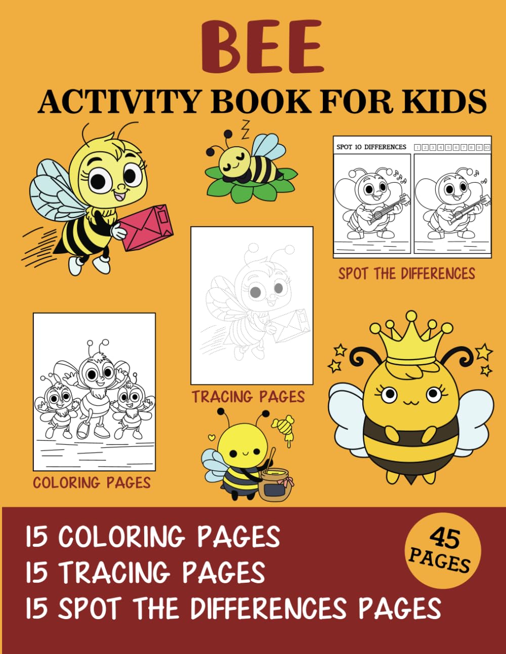 Bee Activity Book for Kids: Coloring, Tracing and Spot the Difference Pages