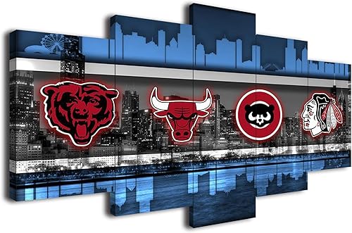Chicago City Póster del equipo deportivo en lienzo para pared, diseño Art Deco para decoración del hogar, foto (enmarcado, 23.6 x 39.9 pulgadas)