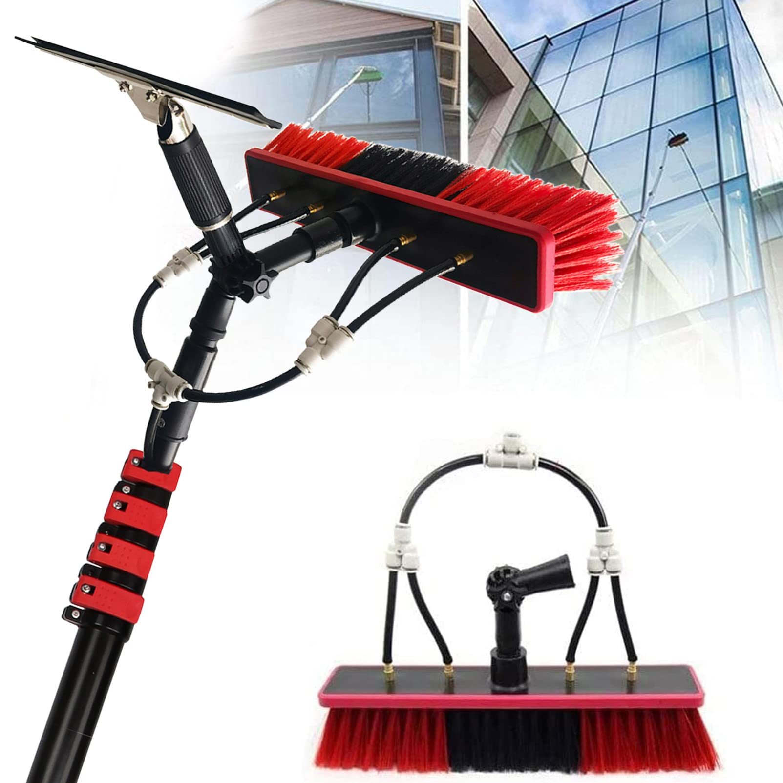 HADECOLL Water Fed Pole Kit For Outdoor Window Cleaning - 36Ft Telescopic Brush With 270° Rotatable Head For Glass & Solar Panel Cleaning - Durable & Easy To Use,Size_Name-18Ft/5.4M
