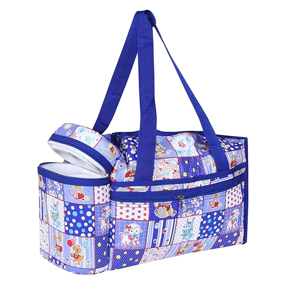Kuber Industries Baby Bag | Parachute Baby Bottle Cooler Bag | Baby Bottle Bag | Baby Bottle Bag with 2 Bottle Warmers | Cartoon Bottle Bag | Blue