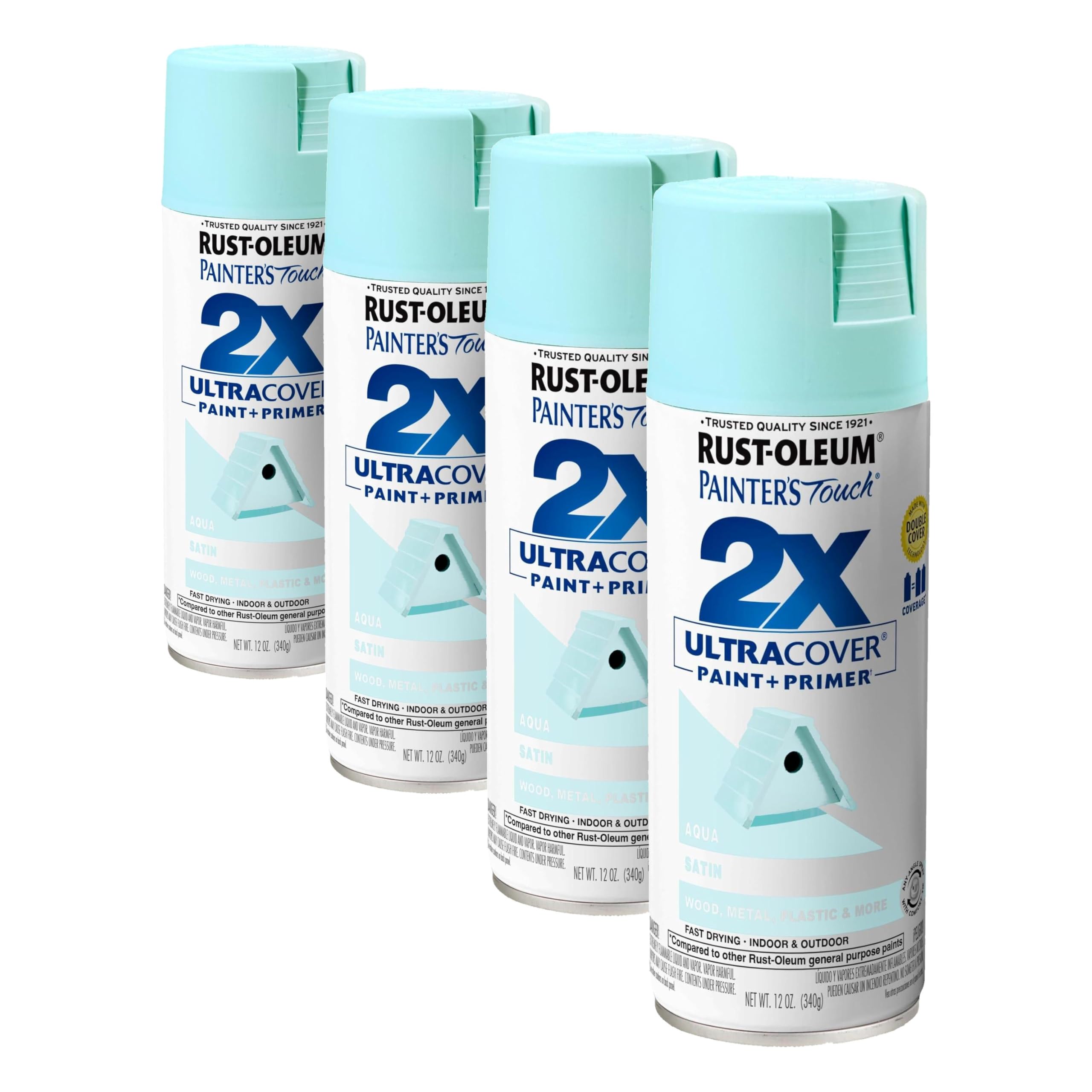 Rust-Oleum 334059 Painter's Touch 2X Ultra Cover Spray Paint, 12 oz, Satin Aqua (Pack of 4)