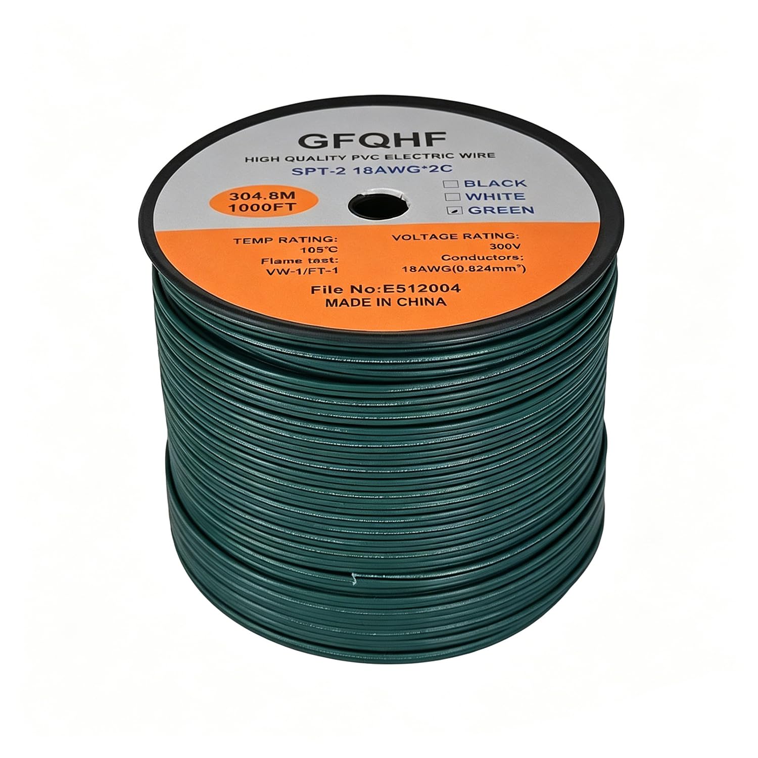 1000FT Green SPT-2 Zip Cord Wire 18/2 Extension Electrical Cable, UL Listed 18 Gauge Wire, Work with SPT-2 Vampire Plug