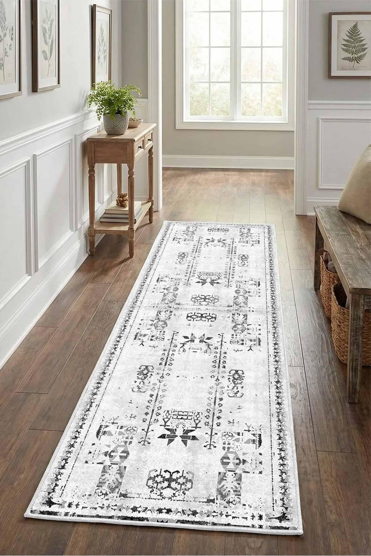 Monnhein Gri Yolluk 1081 - Yıkanabilir, Kaymaz Taban, Dijital Baskılı, Leke Tutmaz, İnce Hav, Modern Koridor, Mutfak, Antre ve Salon için Dekoratif Yolluk