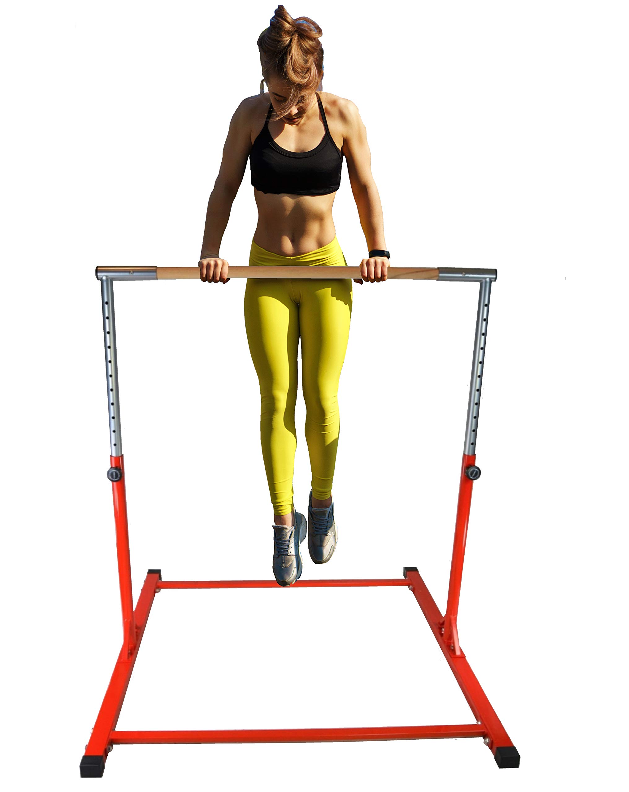 Athletic Horizontal Bar 5 Ft Adjustable Bar 300 Lb Capacity Stable Standard Kip Kids Jungle Jr Training RED