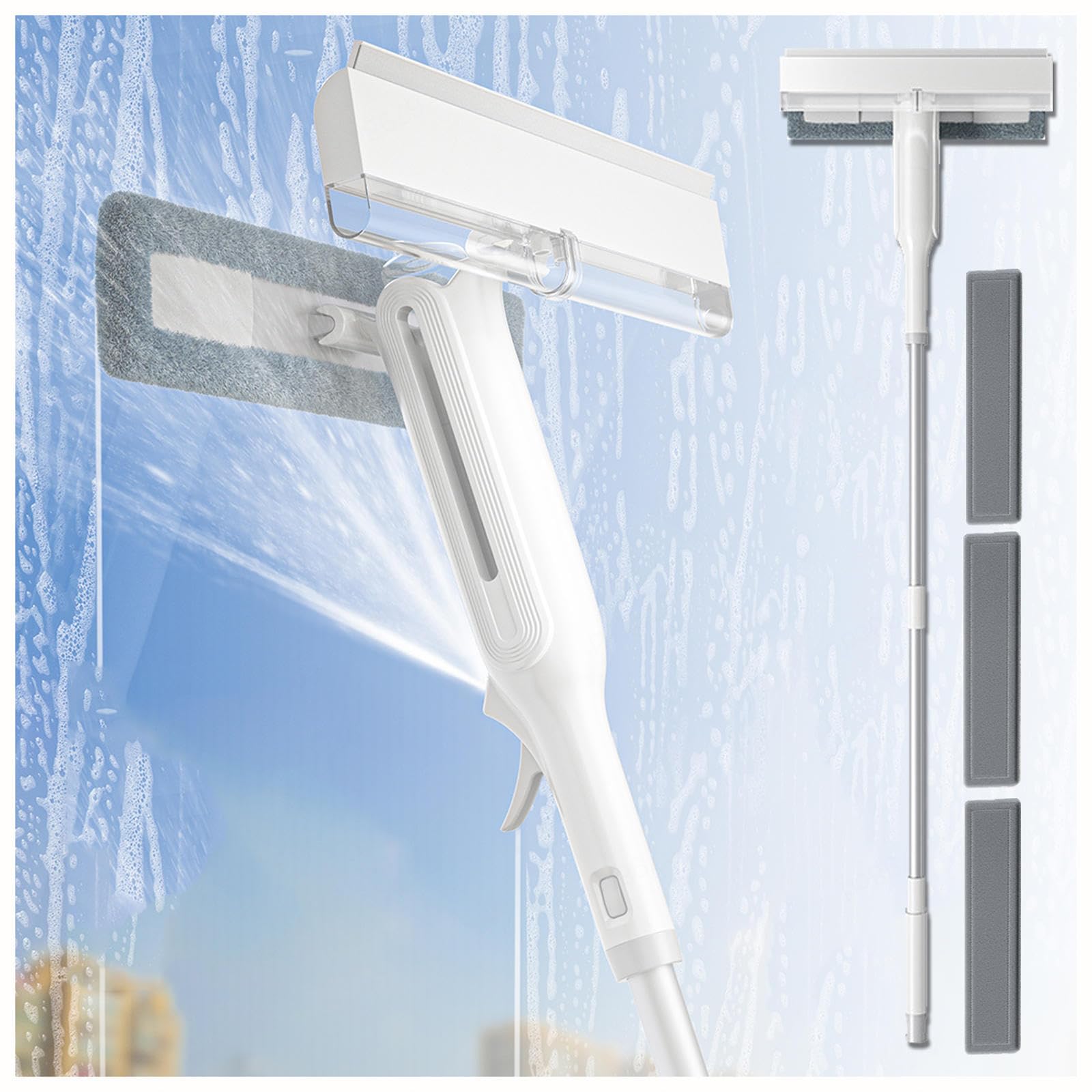 4 en 1 Spray Limpia Cristales con Colector De Aguas Residuales Y 3 Paños Microfibra, Limpieza Cristales con Varilla De Extensión para Ventanas Altas Interiores/Exteriores