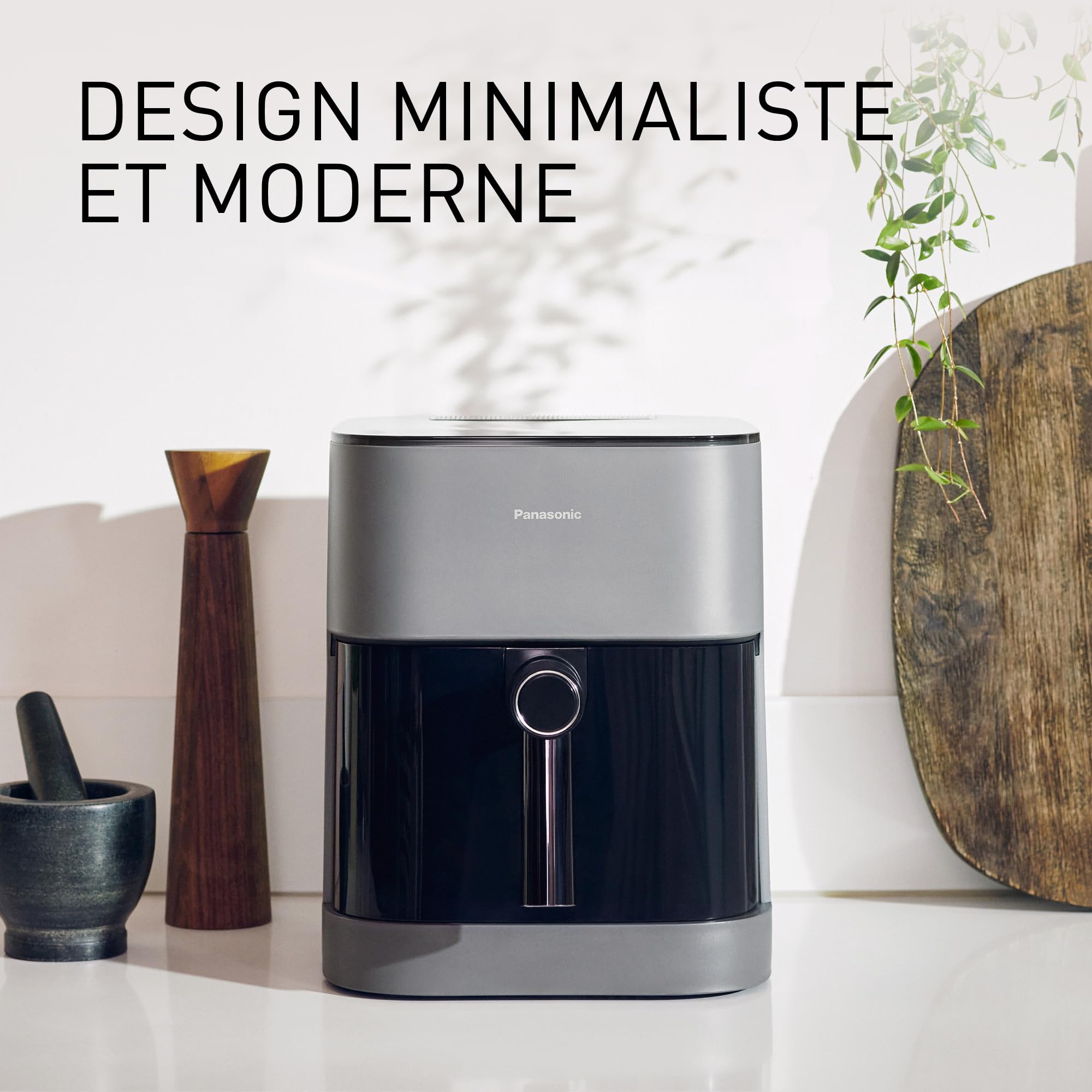 Panasonic NF-CC500SXE AirFryer Friteuse sans huile avec Hublot, 5L, 80-200°C, Minuterie Numérique et Écran LCD, Vapeur Douce, 11 Préréglages, Nettoyage Facile, Gris Mat