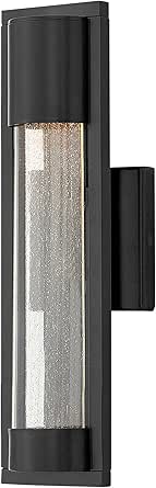 Hinkley Mist Medium Wall Mount Outdoor Lantern, Aluminum, Clear Acrylic Overlay On Seedy Glass Inside Panel, ADA, Dark Sky Compliant, 7w GU10 LED Bulb Rec., Satin Black Finish