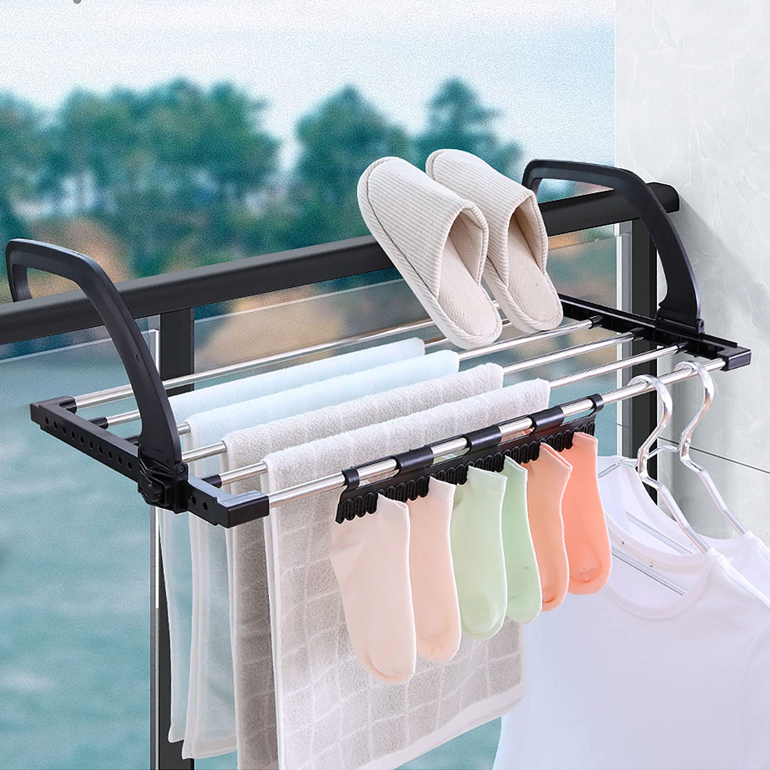 Candumy Portable Clothes Drying Rack for Balcony Railings Windowsill, Folding Towel Rack Indoor