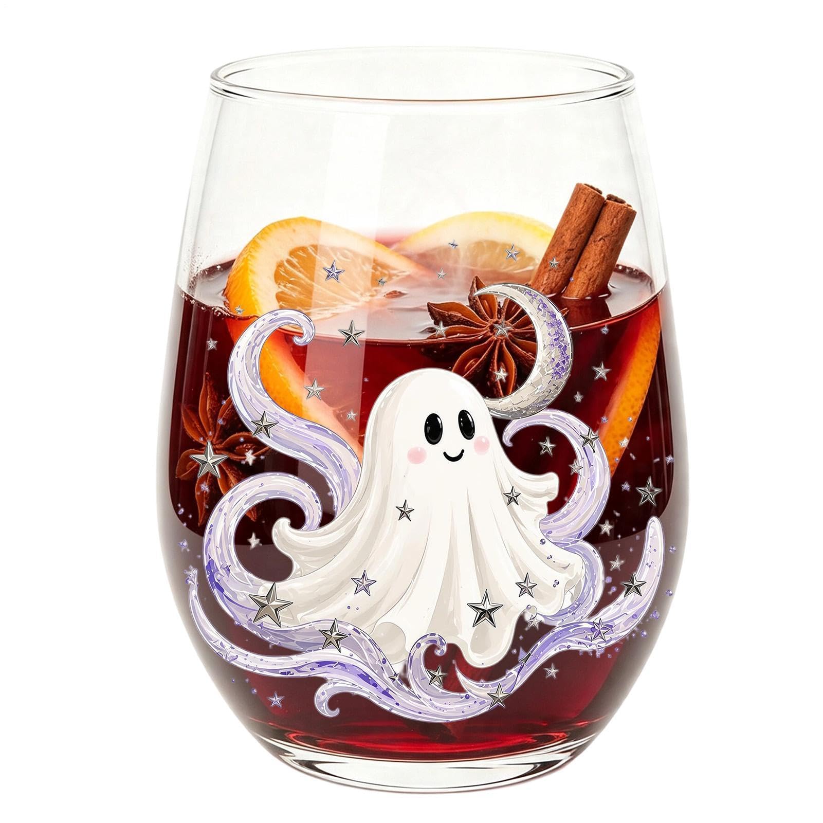 Yukunuk Halloween Glass Cups 420ml Funny Ghost Pumpkin Clear Glassware