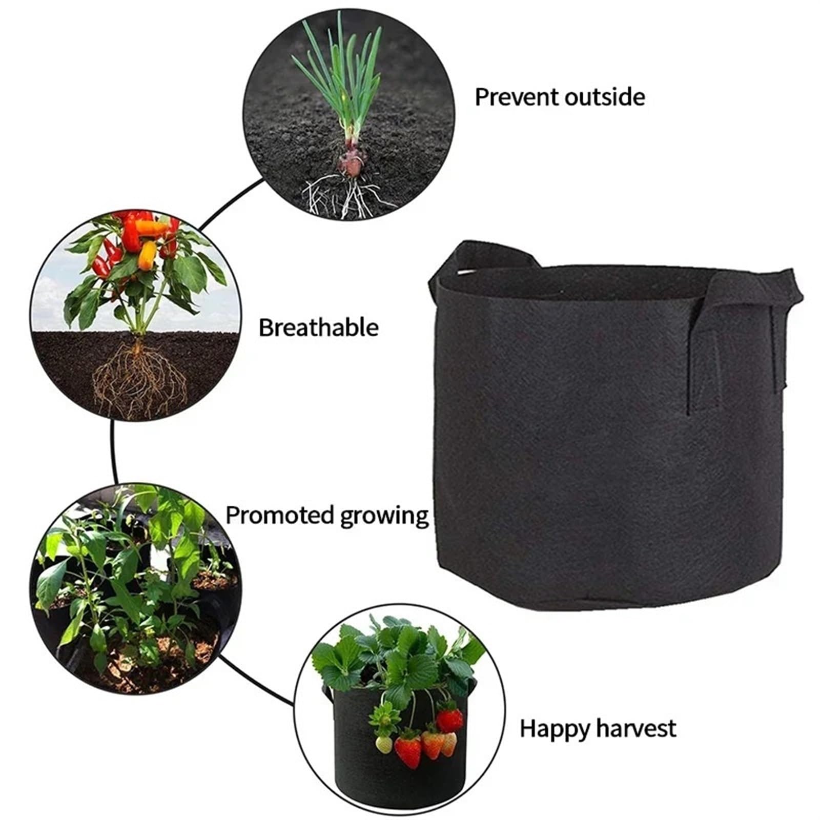 Bolsas De Cultivo 5 Bolsas de Cultivo de 3/4/5/7 galones, de Fieltro de Tela, for macetas de Flores, for jardín, Verduras, Tomates, Patatas para Plantas, Verduras(20Gallons 55x30cm)