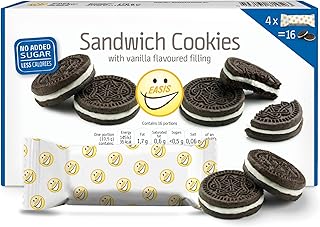 EASIS Kakaokekse Ohne Zuckerzusatz mit Vanillecreme-Füllung, Süßigkeiten für Unterwegs, Lecker Snacks, Knuspriger Doppelkeks ohne zucker, Einzeln Verpackte Kekse 4x4 (16st)