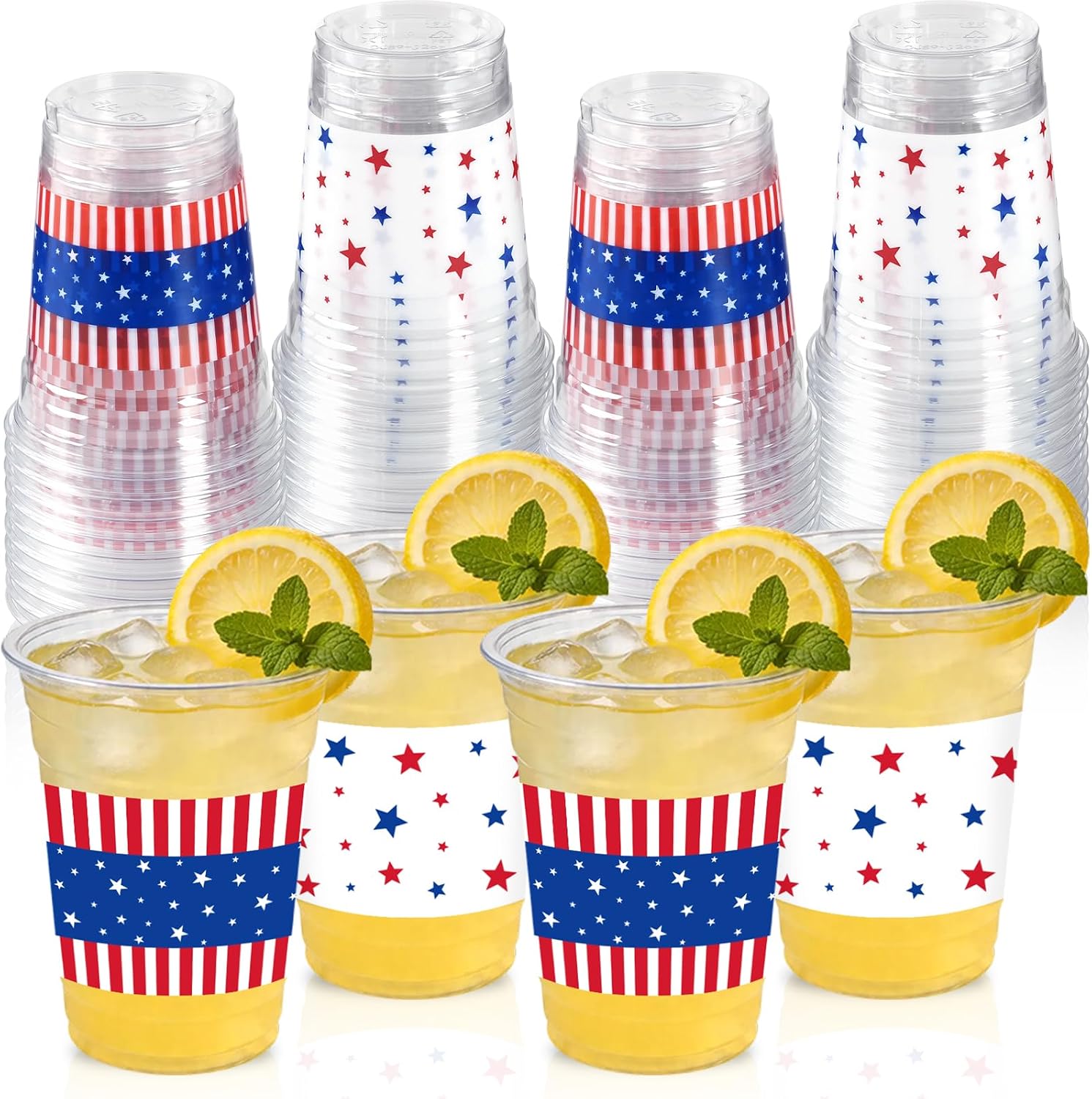 250th Anniversary Patriotic Decorations Plastic Cups - 50pcs 12 Oz Plastic Clear American Flag Cups Disposable Drinking Cups For 4th of July Independence Memorial Day Party Supplies