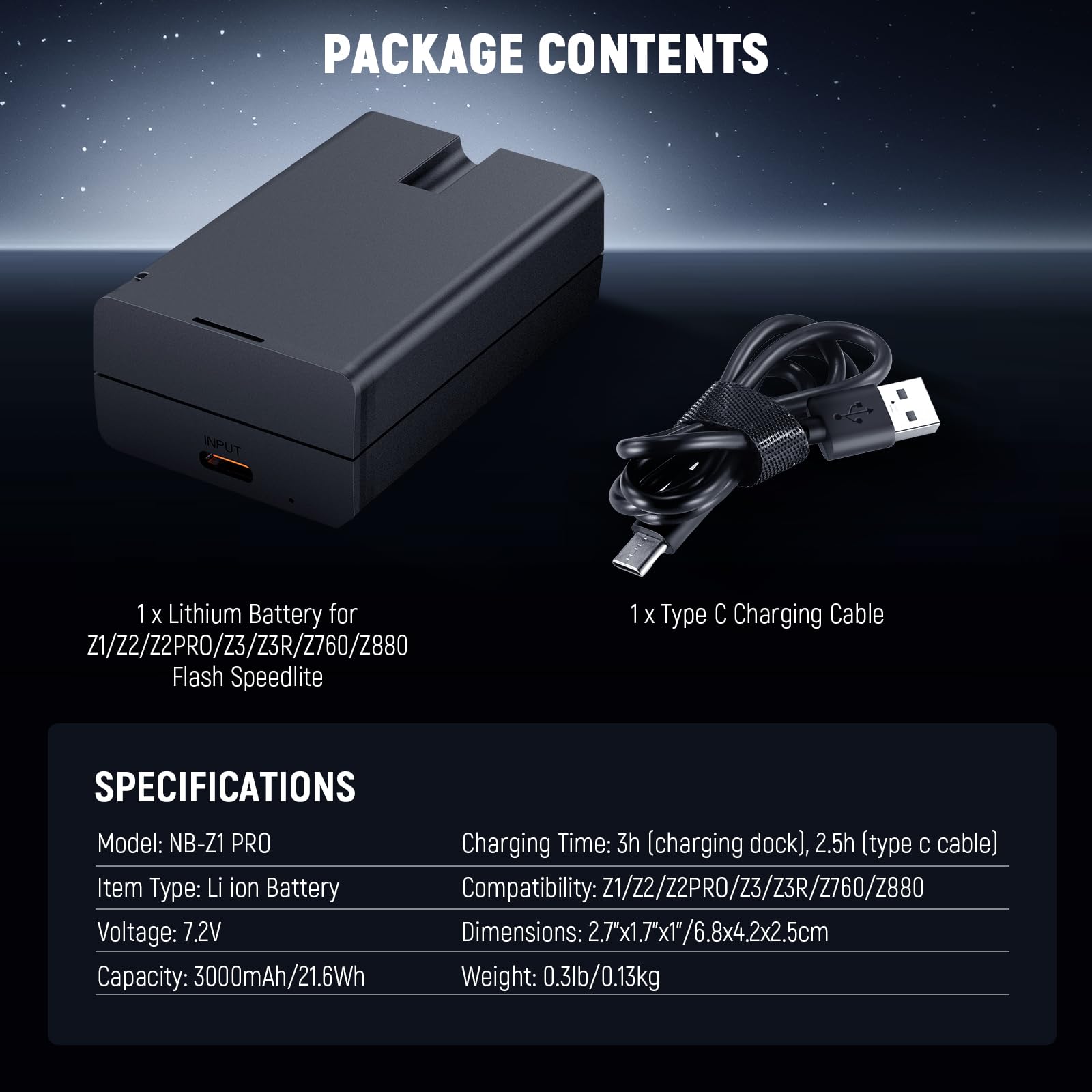 NEEWER 7.2 V/3000mAh Repuesto Batería Iones Litio para Flash Speedlite, Batería de Litio para Z2PRO-C Z2PRO-S Z2PRO-N, Z2-C Z2-S Z2-N, Z1-C Z1-S Z1-N, Z880-C Z880-S Z880-N Flash Speedlite, NB-Z1 PRO