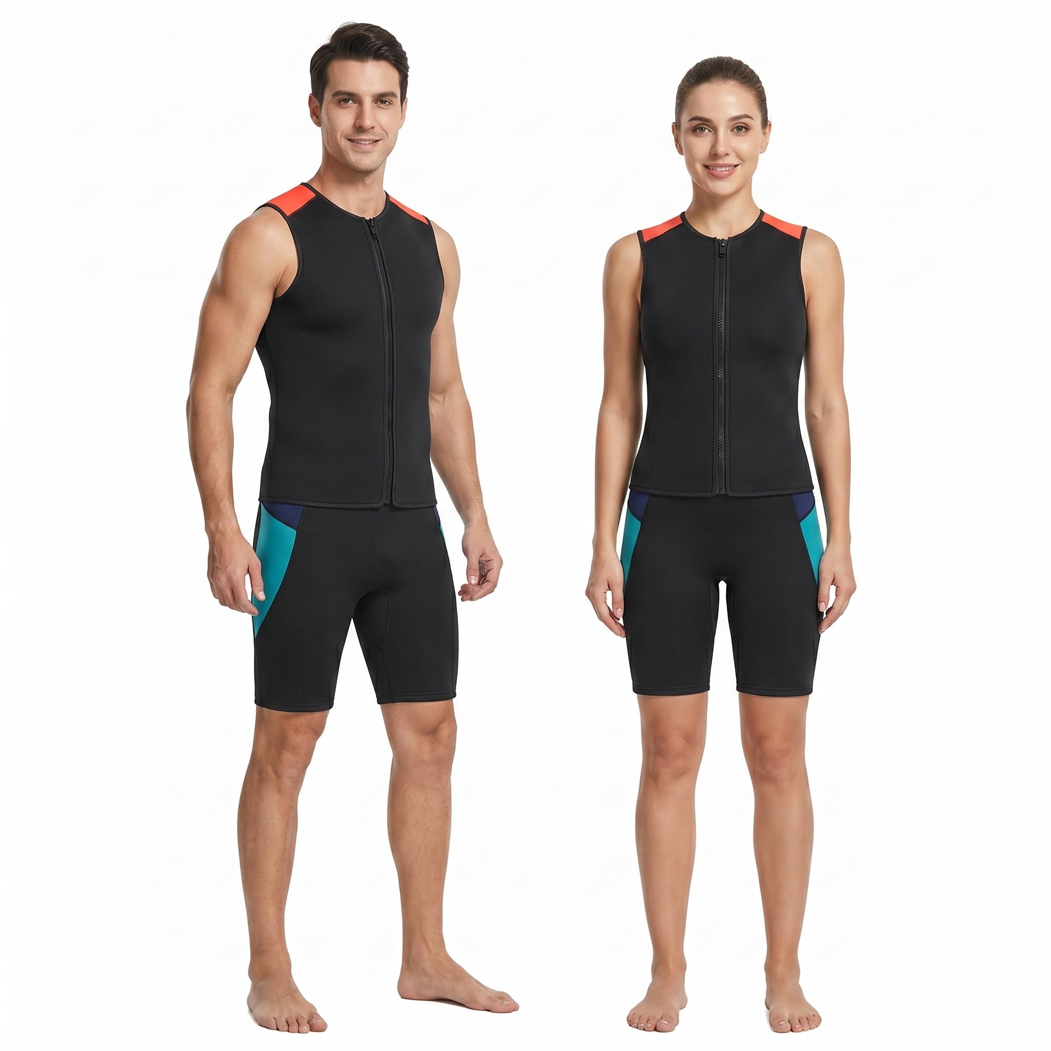doorslay 3mm Neoprene Wetsuit Vest Set Diving Snorkeling Thermal Swimsuit Men Women Water Sports (Lake Blue Shorts + Black Vest XL)