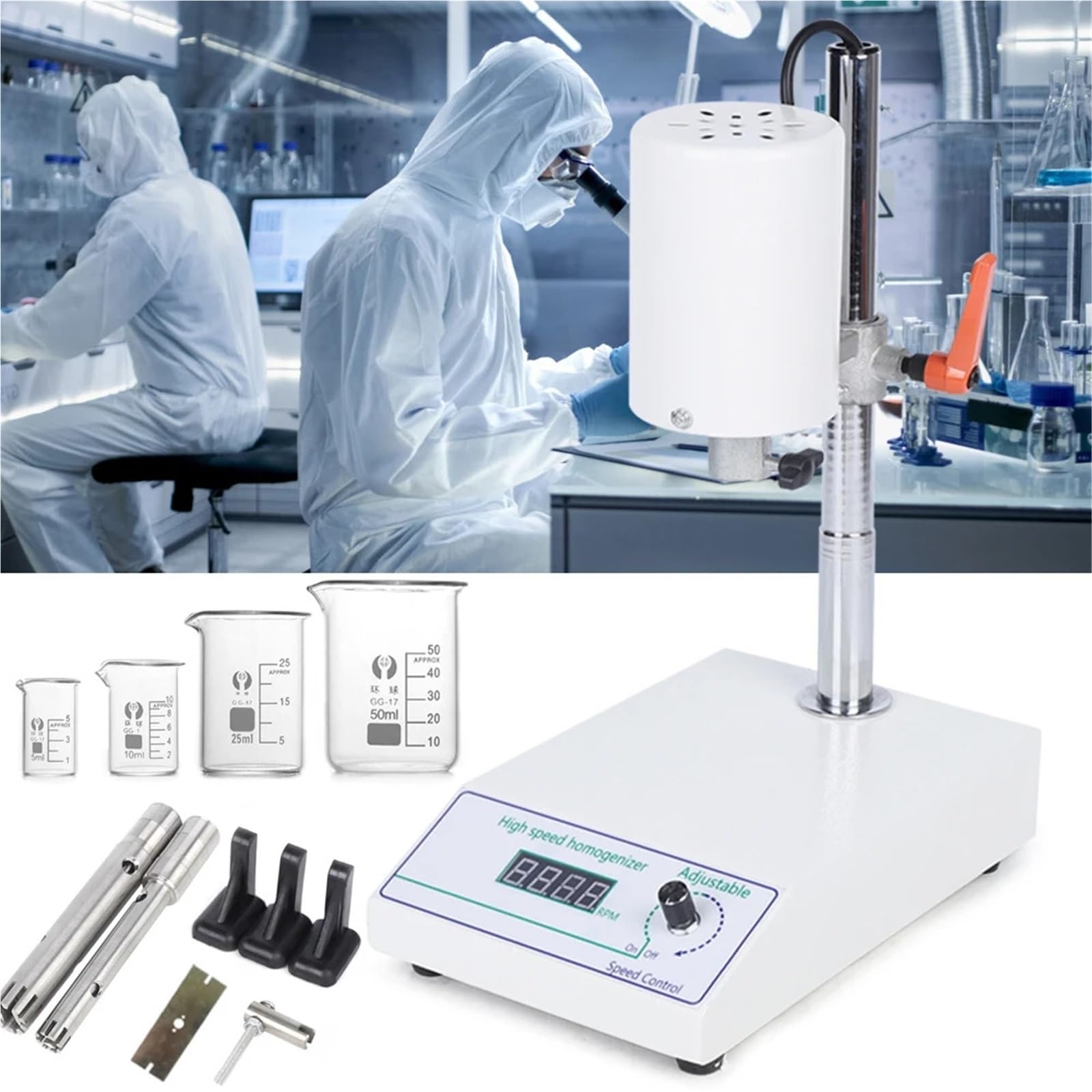 Ultraschall-Homogenisator, Hochgeschwindigkeitshomogenisator, 8000–22000 U/min, stufenlos einstellbare Geschwindigkeit, for 5–1000 ml Labordispergierer, Dispersionsmischer