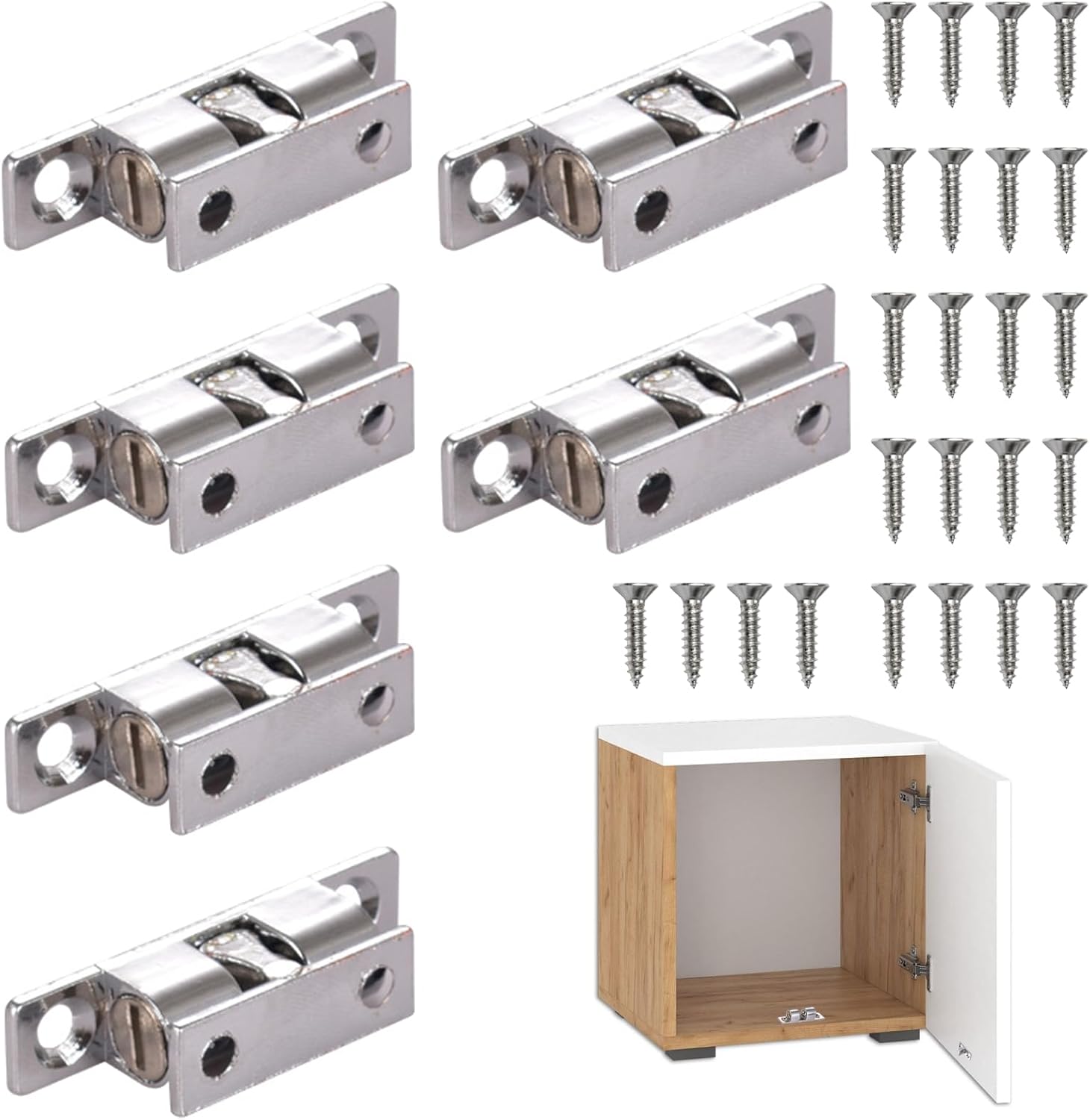 6 Pieces Adjustable Double Ball Snap Closure, Cabinet Magnets and Magnetic Door Closer Set, Suitable for Wardrobes, Kitchen Cabinets (Silver)