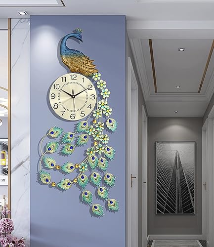 Relojes de pared para decoración de sala de estar, reloj de pared dorado silencioso con pilas, sin tictac, para dormitorio, cocina, 37.8 pulgadas,