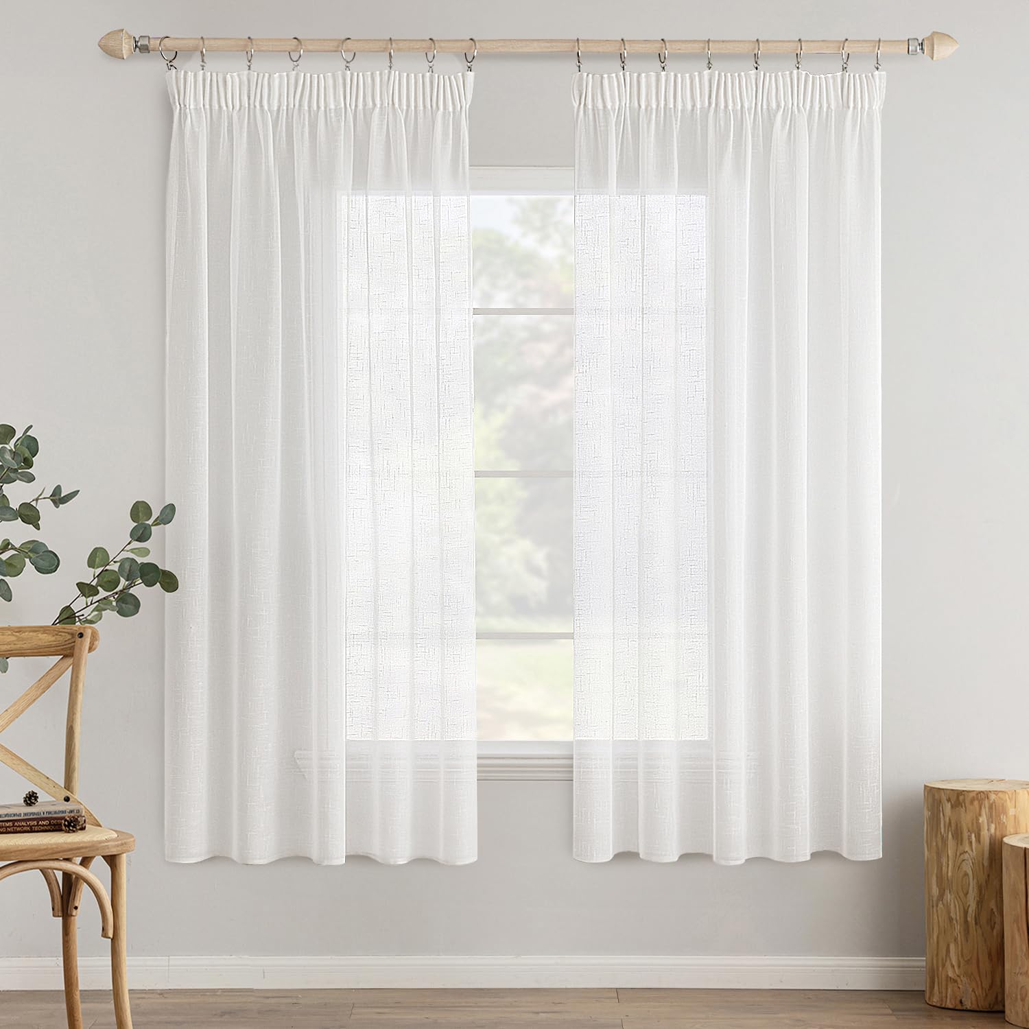MIULEE 2er Set Voile Vorhang Sheer Leinen Vorhang mit kräuselband Transparente Leinen Optik Gardinen Wohnzimmer Modern Fensterschal Schlafzimmer