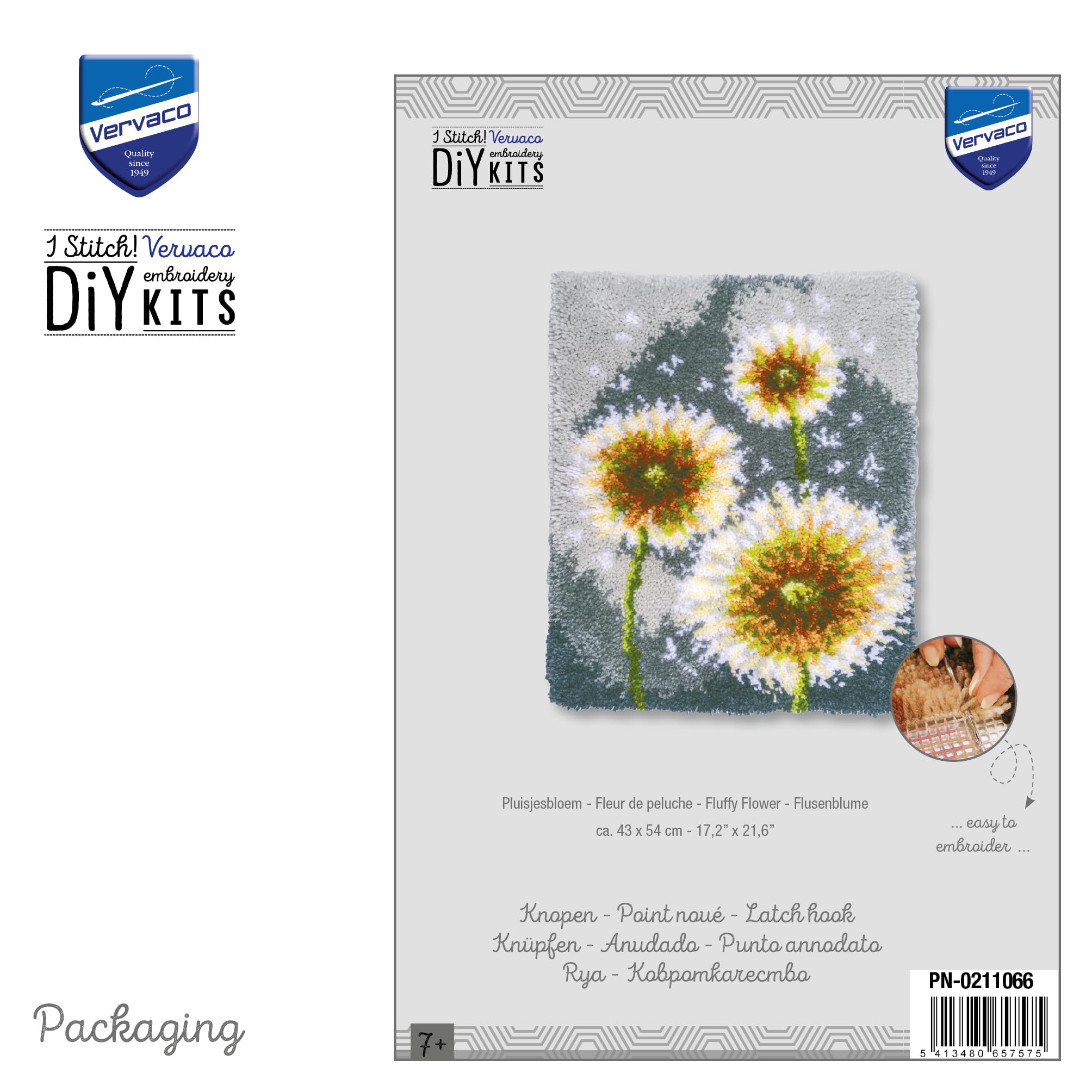 VERVACO Knüpfteppich Set DIY Handarbeit Knüpfset für Anfänger FLUSENBLUME Teppich zum Selber Knüpfen Basteln Erwachsene Kreativ Set ca. 43 x 54 cm Latch Hook Kit Knüpfhaken Haus Dekoration